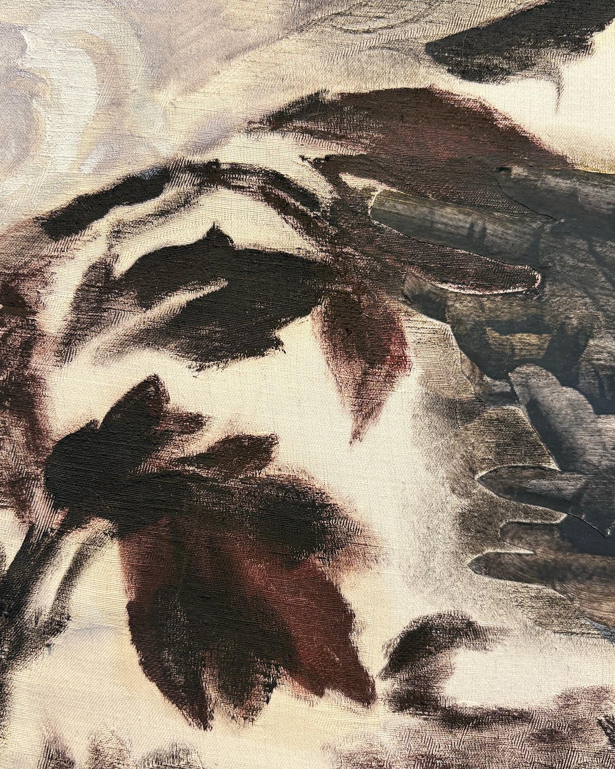 Lenzuolo (pittura surrealista e collage su tessuto in bianco, nero e giallo) in vendita 3