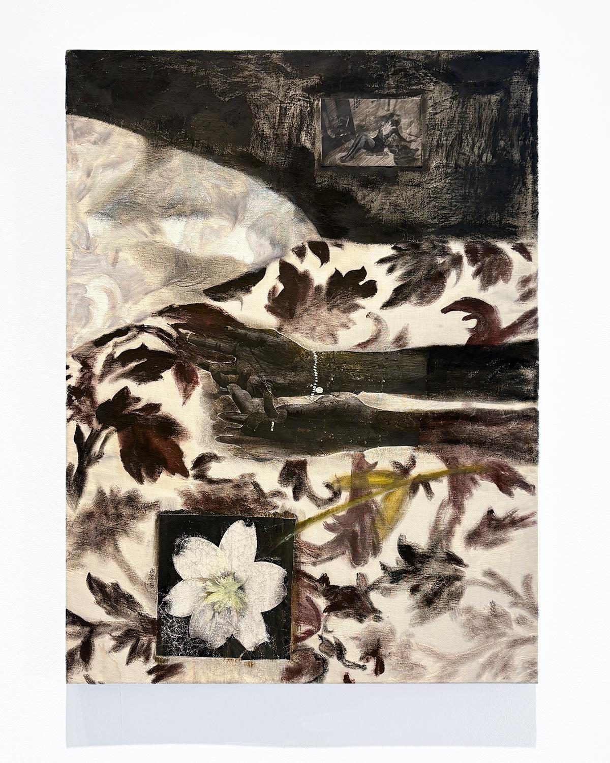 Lenzuolo (pittura surrealista e collage su tessuto in bianco, nero e giallo) in vendita 4