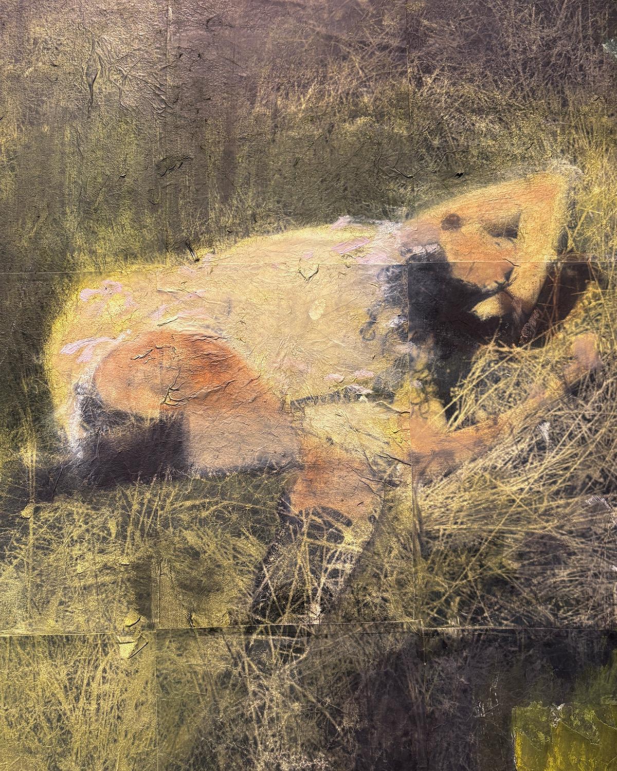 Coyote (Pintura figurativa surrealista negra, verde y azul) - Painting Contemporáneo de India Sachi