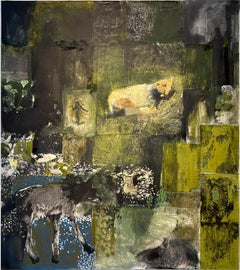 Coyote (Pintura figurativa surrealista negra, verde y azul)