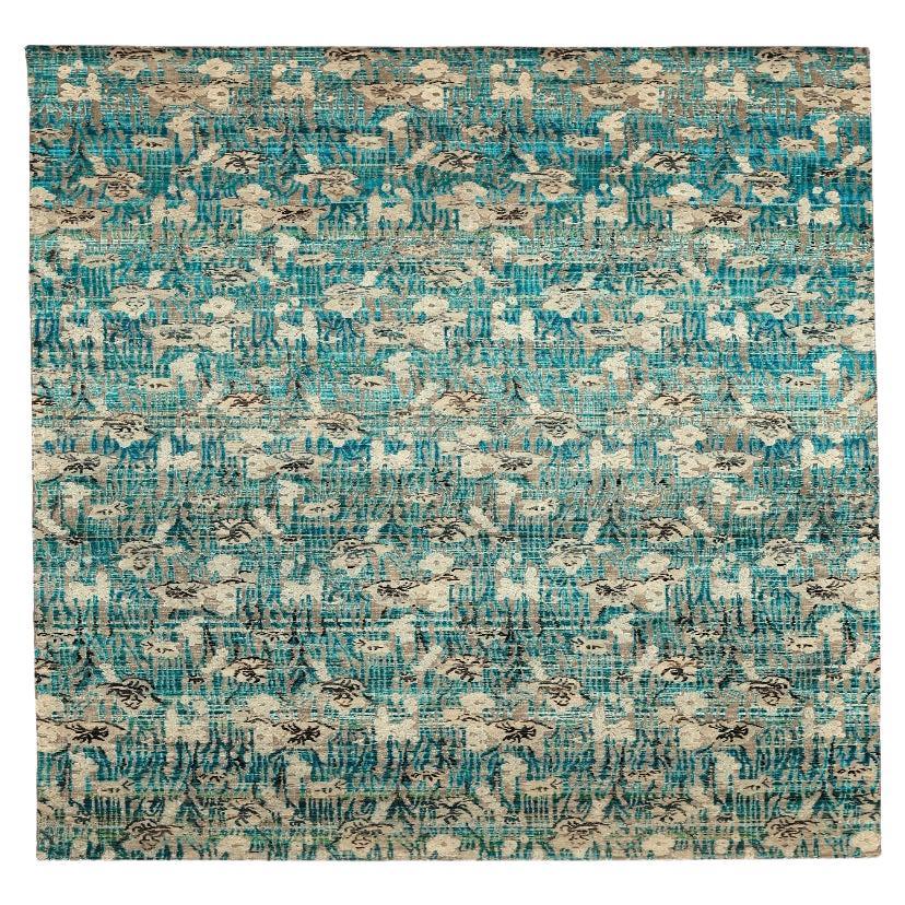 Tappeti India Sari Silk Area Rugs - Design Lana Blu Avorio - 94256