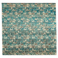 India Sari Silk Area Rugs - Wool Blue Ivory Design - 94256