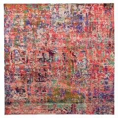 India Sari Silk Area Rugs - Wool Blue Ivory Red Design - 94134