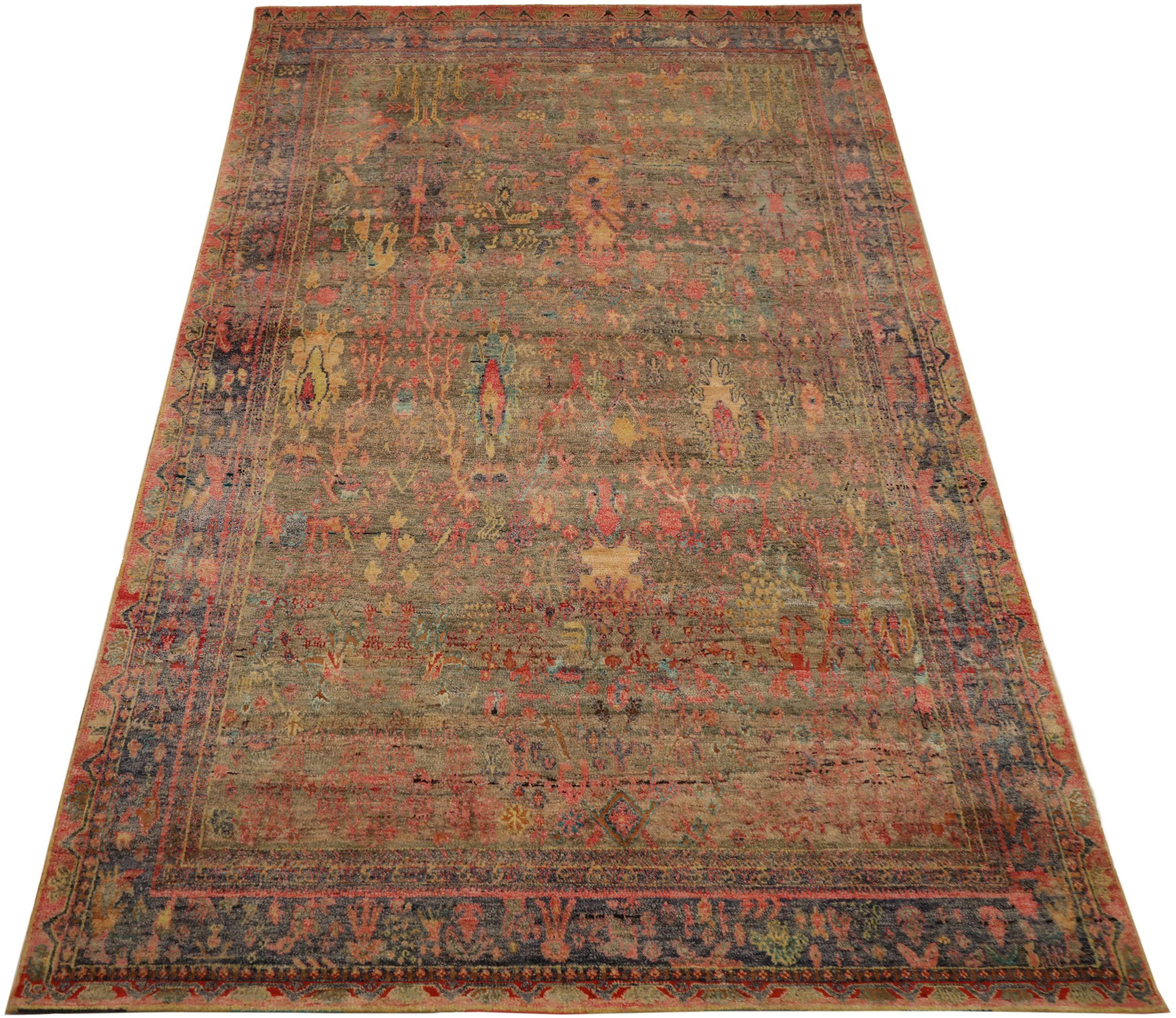 Découvrez l'élégance des tapis en soie Sari de l'Inde, datant de 1990. Conçu avec de la laine et du BluePinkYellow, ce design exclusif est parfait pour mettre en valeur votre espace.