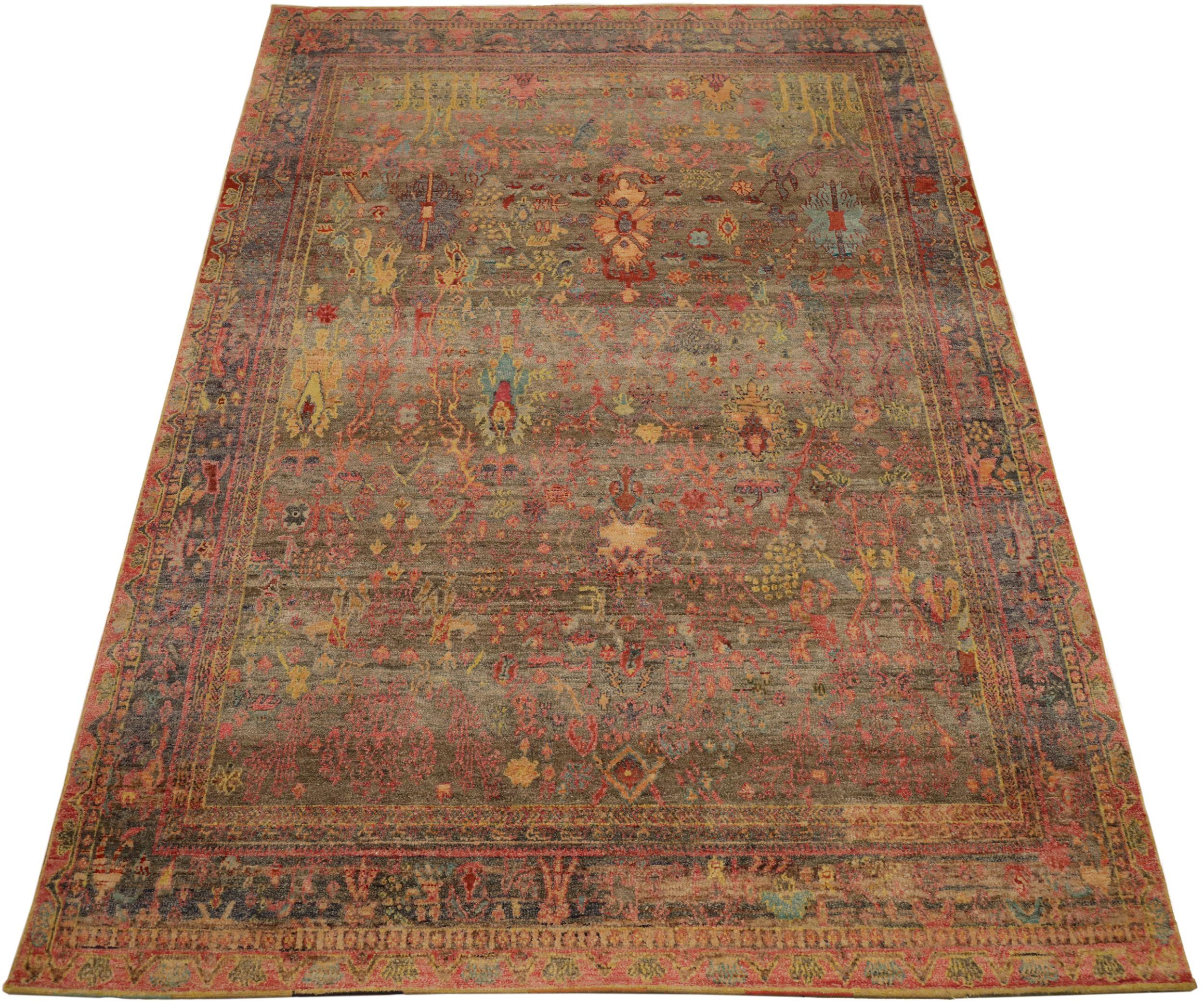 Découvrez l'élégance des tapis en soie Sari de l'Inde, datant de 1990. Conçu avec de la laine et du BluePinkYellow, ce design exclusif est parfait pour mettre en valeur votre espace.