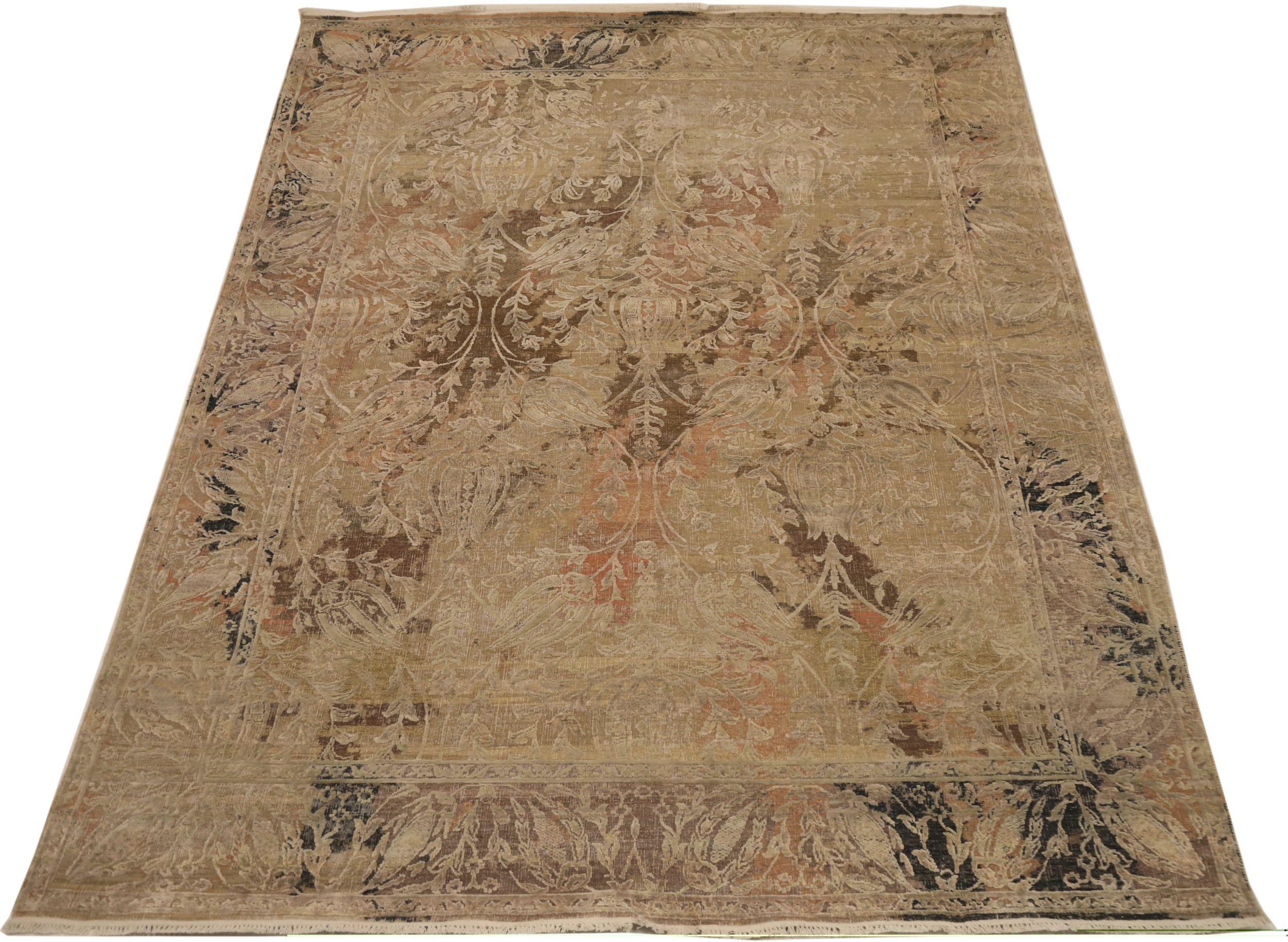 Moderno Tappeti India Sari in seta - Lana Marrone Verde Avorio Rosa - 93843 in vendita