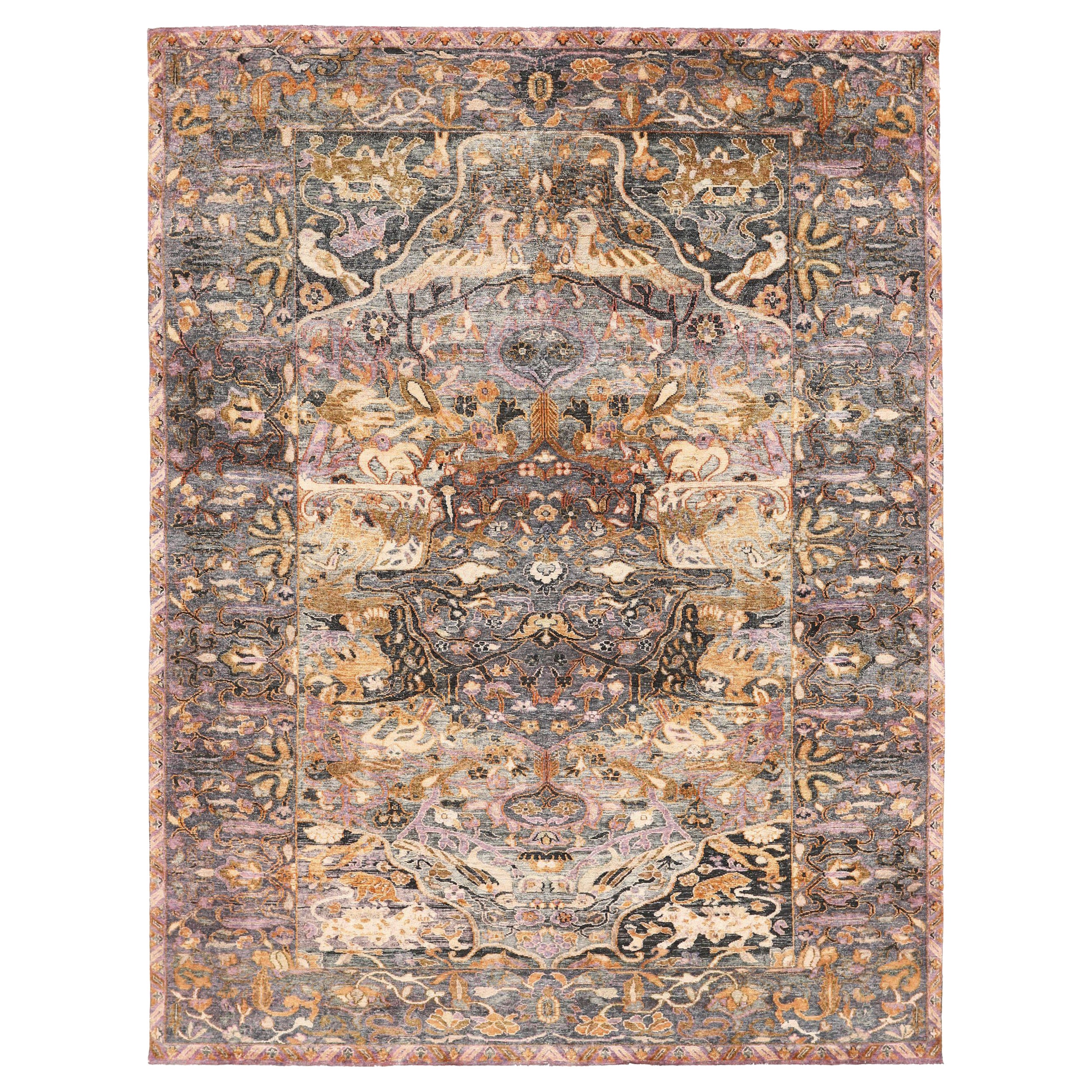 Alfombras de Seda India Sari - Lana Gris Marfil Purpel Amarillo - 93823 en venta