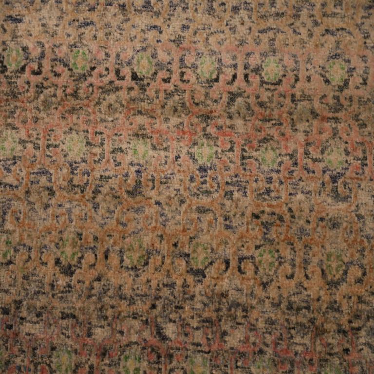 Tapis indien Sari en laine motif vert rose jaune - 93861 Excellent état - En vente à Dallas, TX