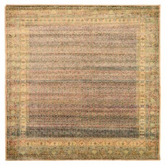 Tapis indien Sari en laine motif vert rose jaune - 93861