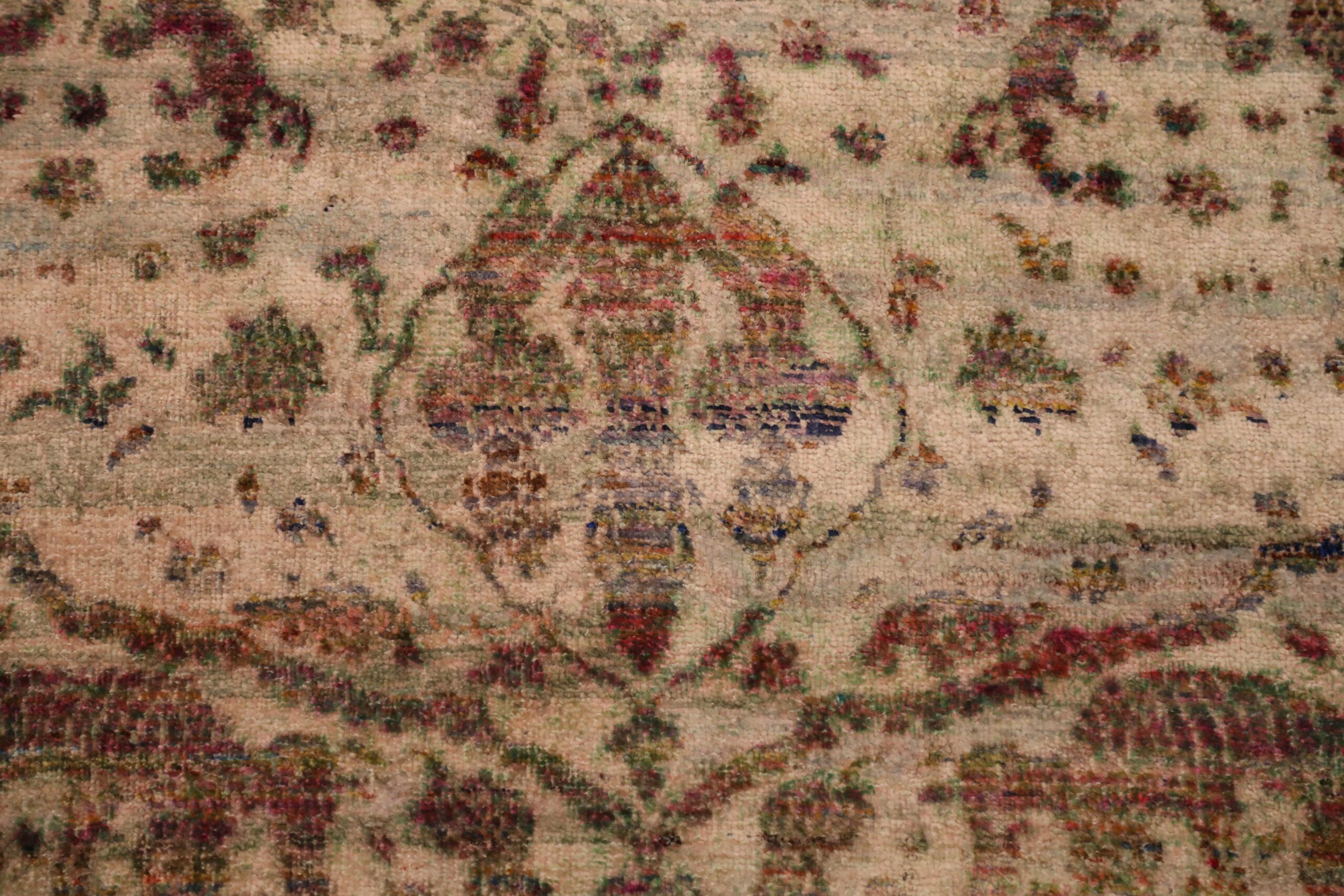 Indien Tapis indien Sari en laine motif rouge ivoire - 93811 en vente