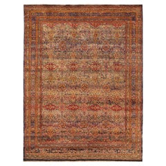 Tapis de zone Sari en laine ivoire rouge jaune, motif jaune, 93822