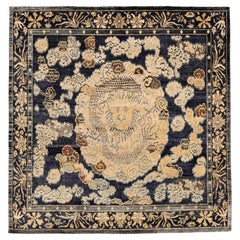 India Sari Silk Small Rug - Wool Black Ivory Yellow Design - 94247
