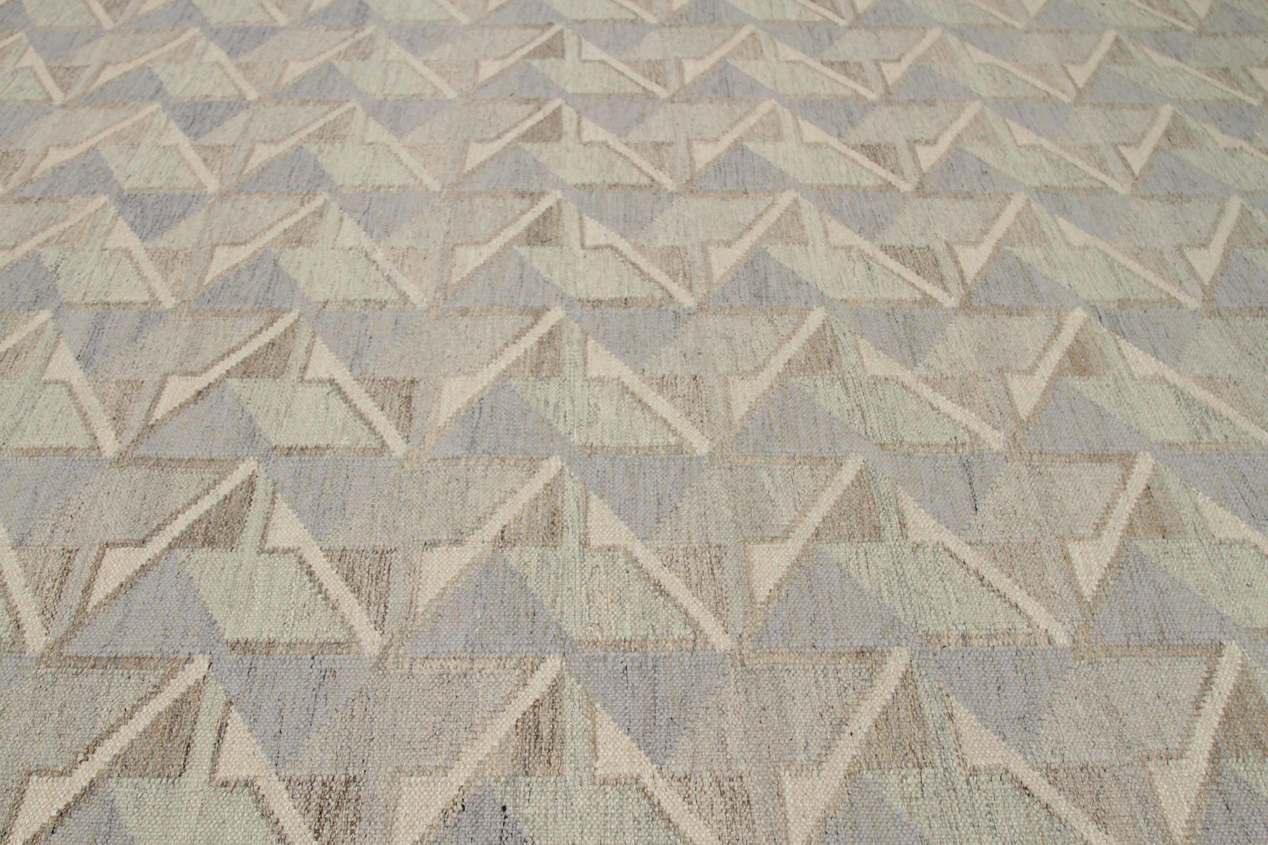 Indien skandinavischen Bereich Teppiche CIRCA 1990 - Wolle blau braun Elfenbein Design - 92366 (Indisch) im Angebot