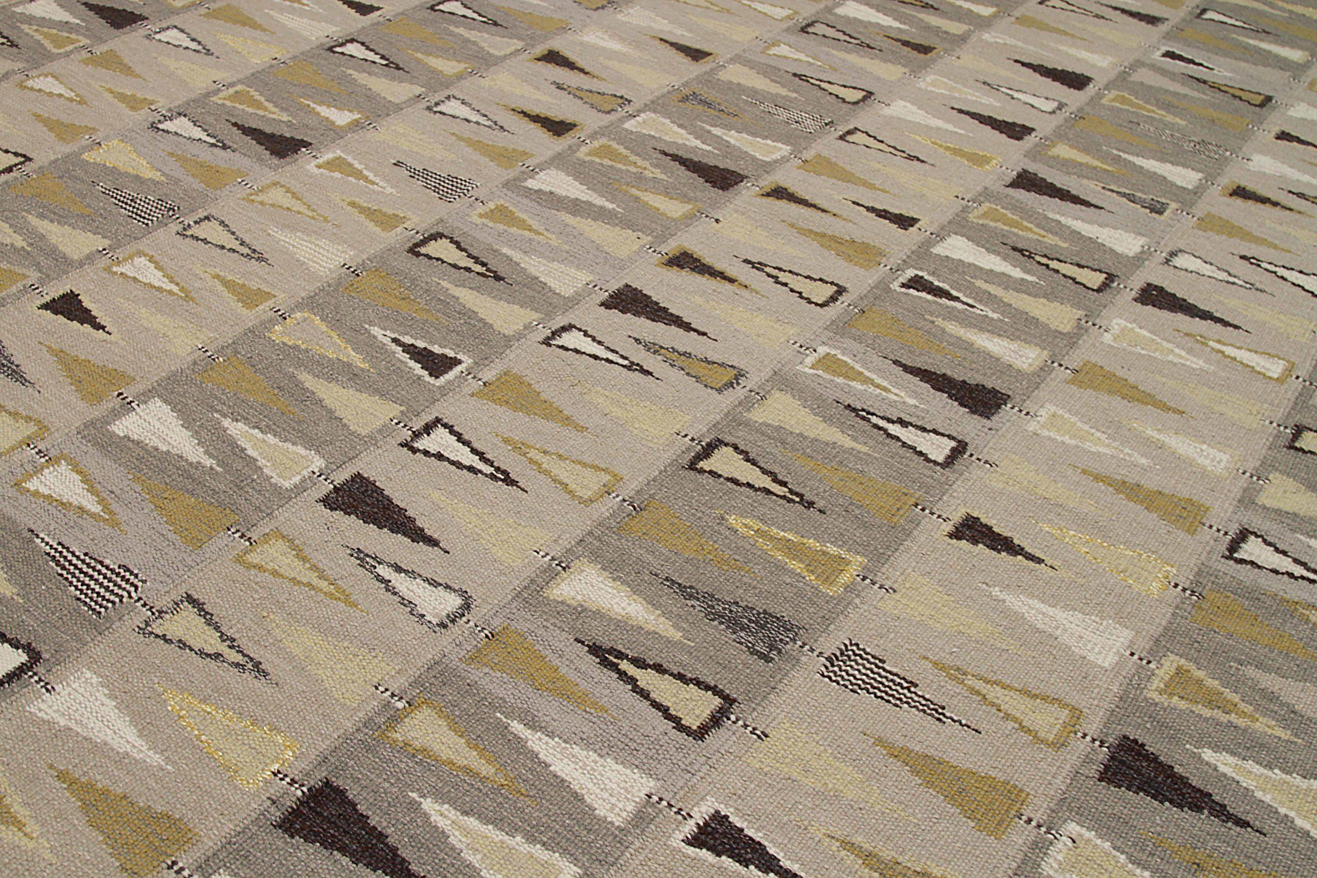 Indien skandinavischen Bereich Teppiche CIRCA 1990 - Wolle Brown Grün Elfenbein Gelb - 92380 (Moderne) im Angebot