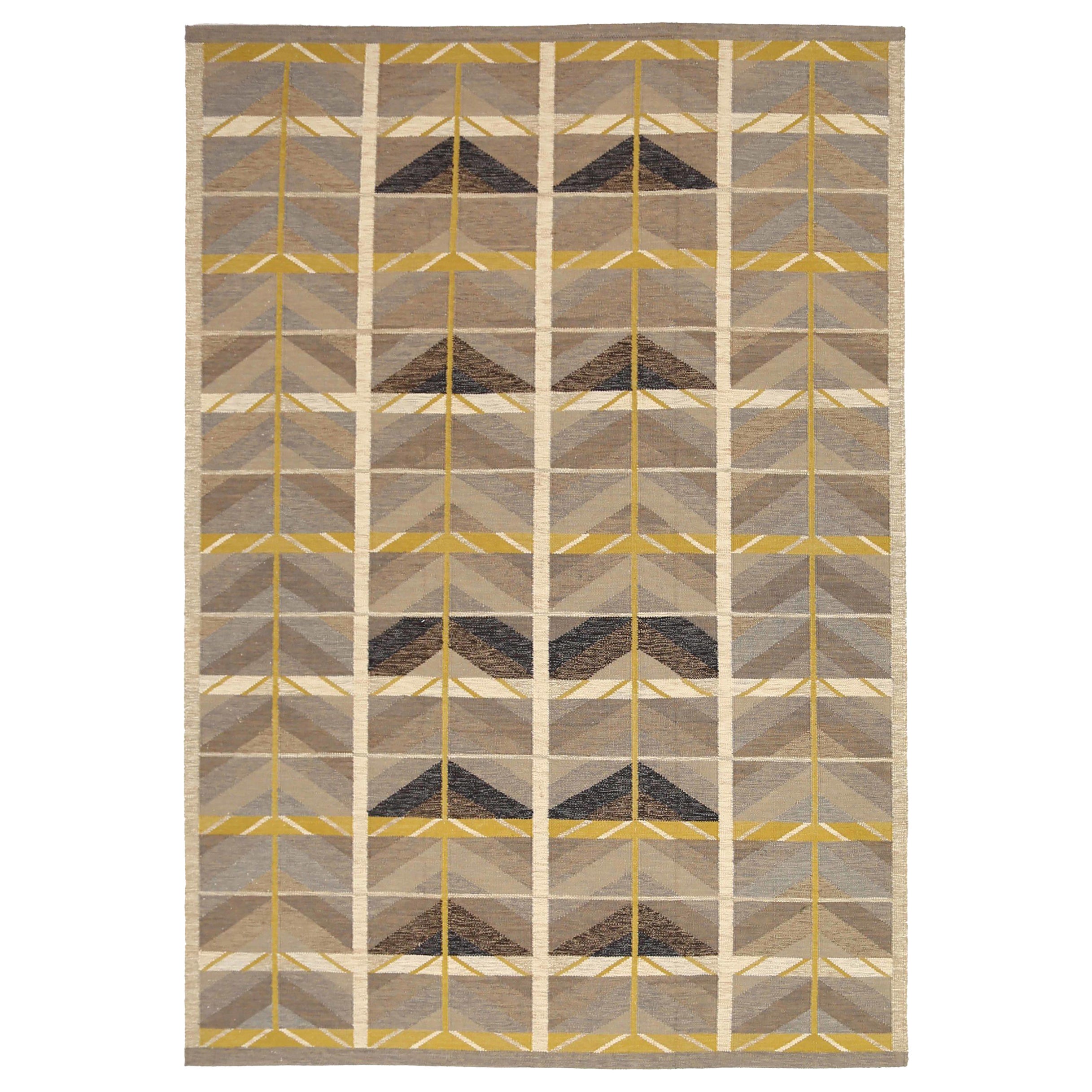 Tappeti Scandinavi India Circa 1990 - Lana Marrone Avorio Taupe Giallo - 92379