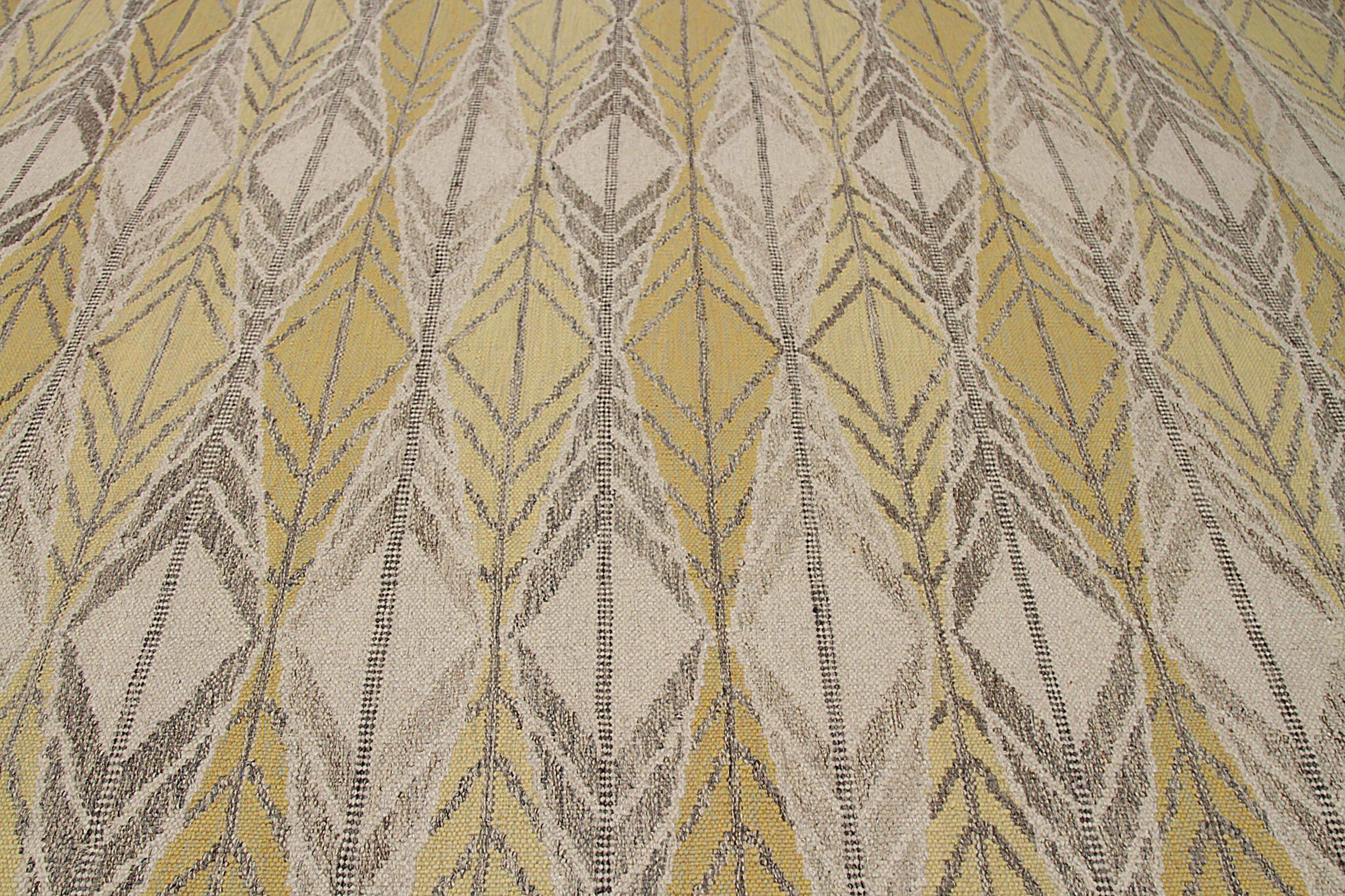 Indien skandinavischen Bereich Teppiche CIRCA 1990 - Wolle Brown Elfenbein Gelb Design - 92383 (Moderne) im Angebot