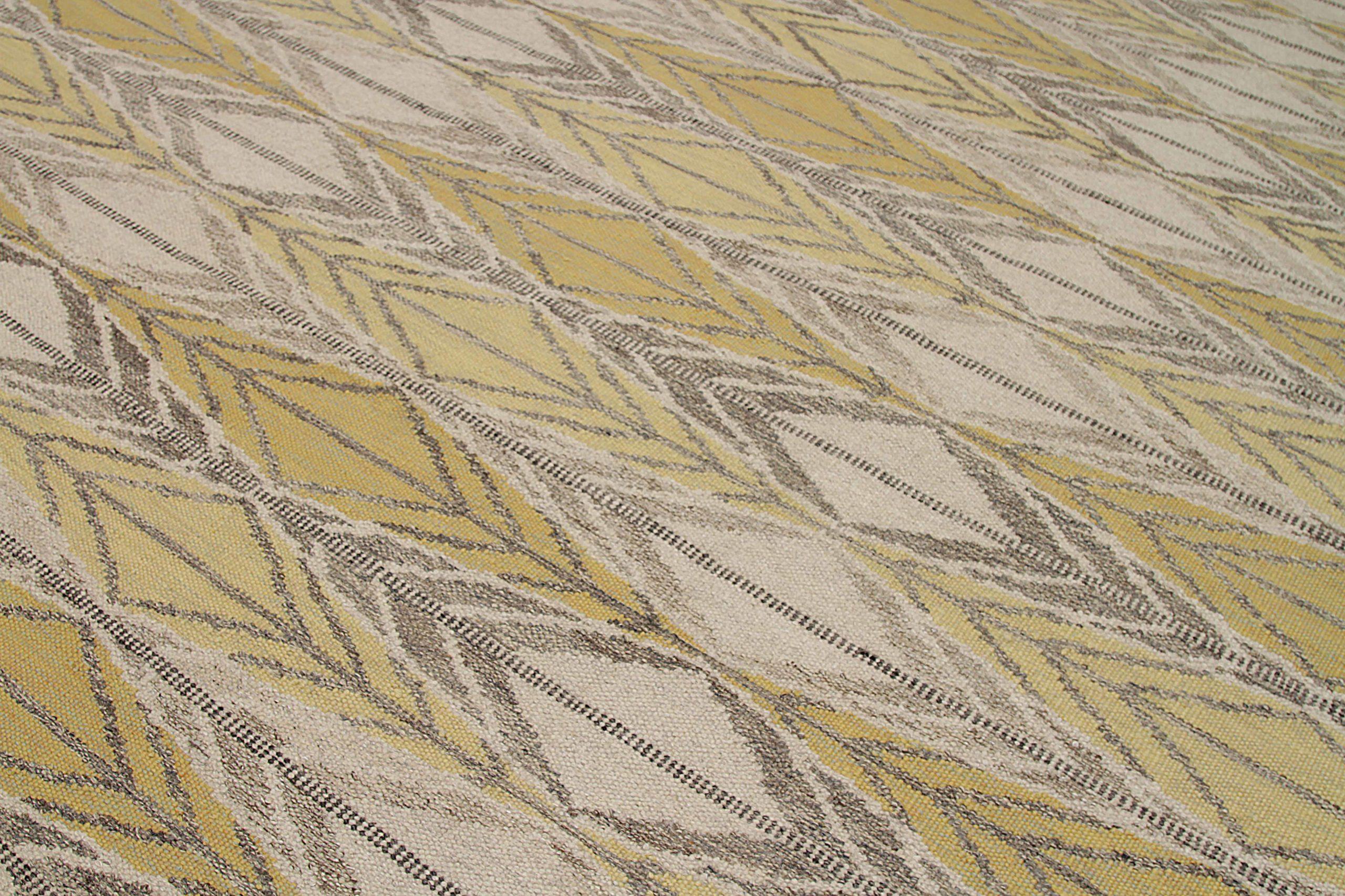 Indien skandinavischen Bereich Teppiche CIRCA 1990 - Wolle Brown Elfenbein Gelb Design - 92383 (Indisch) im Angebot