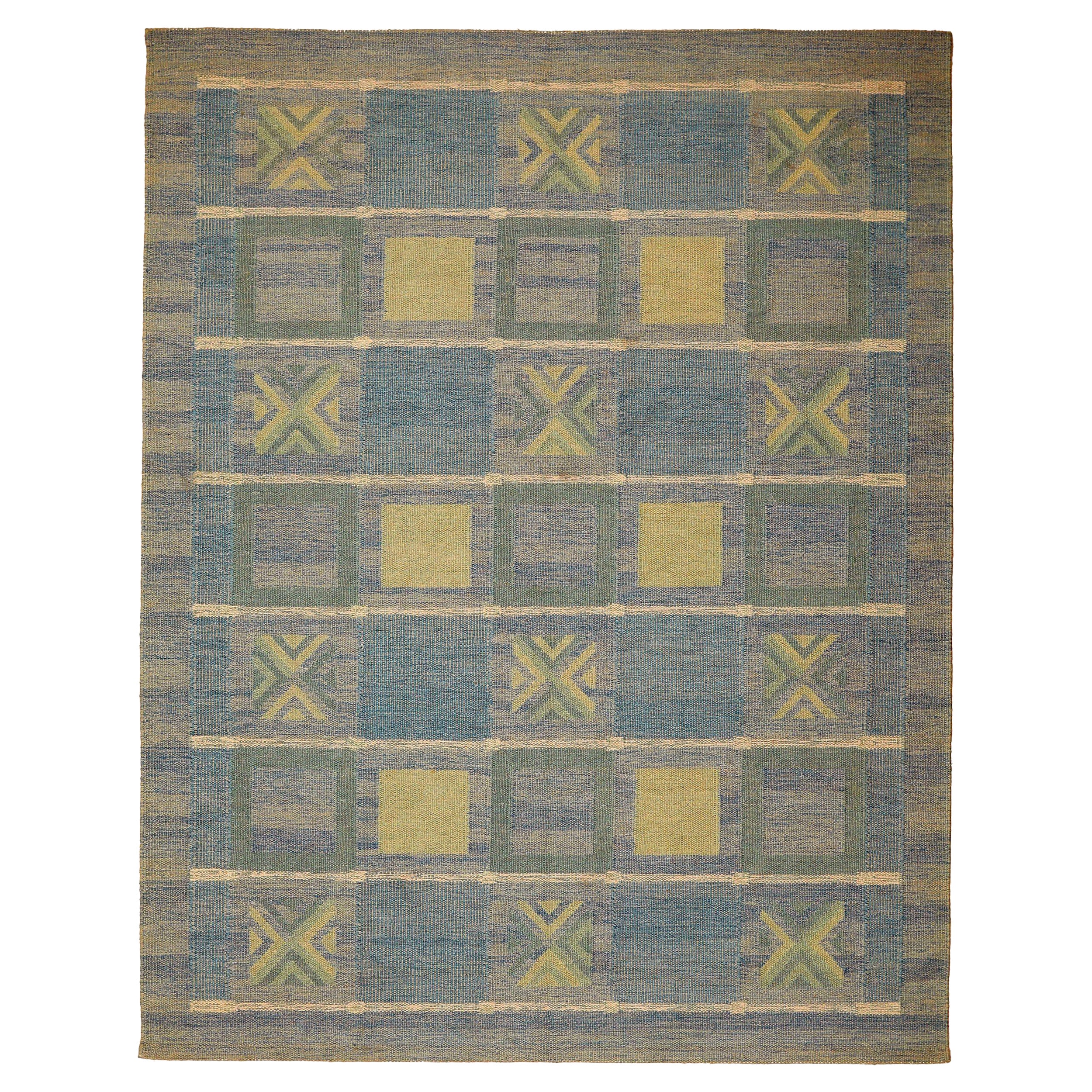 Tapis scandinaves Inde - Design en laine bleu vert jaune 93778