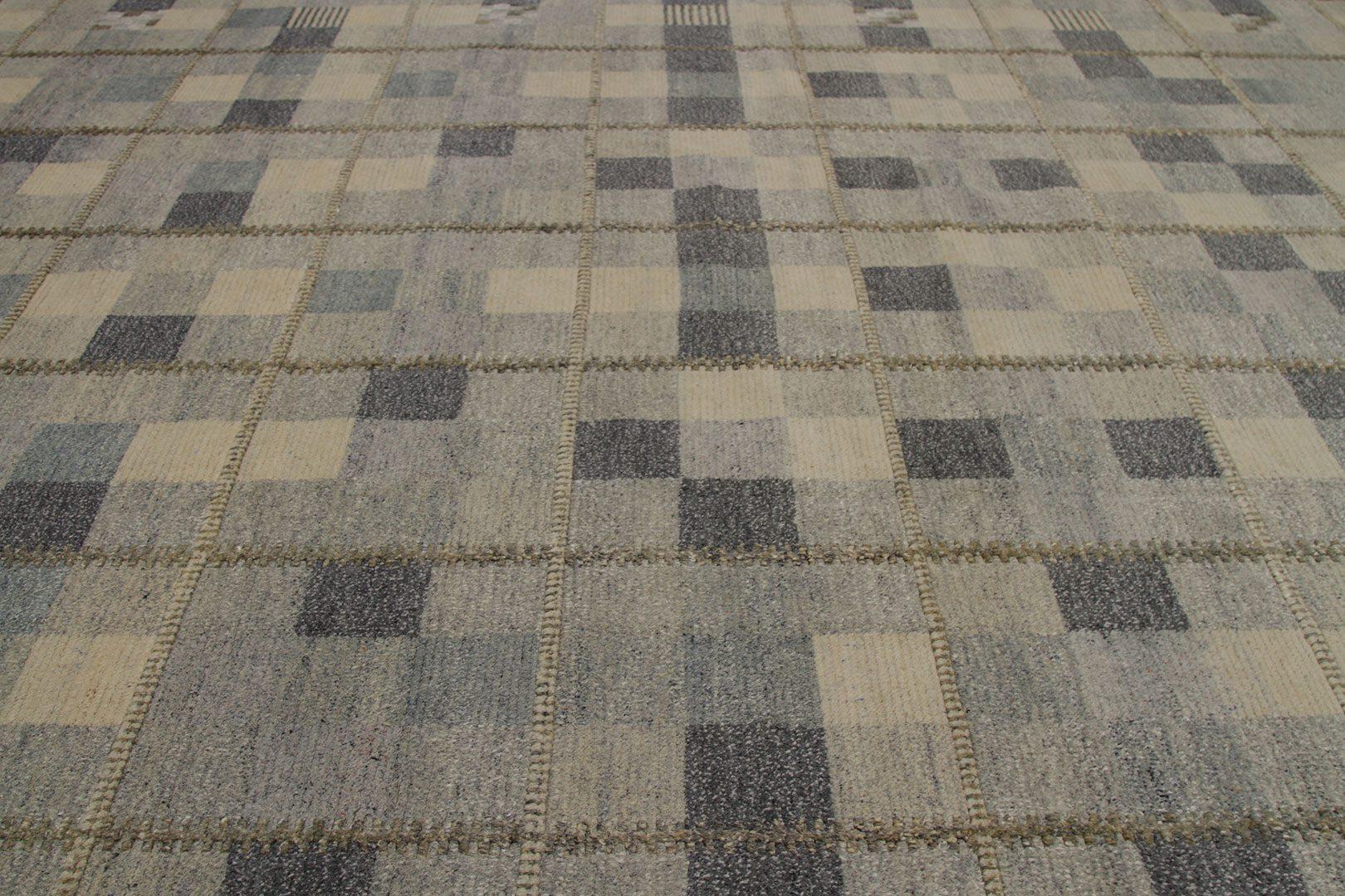 Skandinavischer übergroßer indischer Teppich Circa 1990 - Wolle Grau Elfenbein Design - 92614 (Moderne) im Angebot