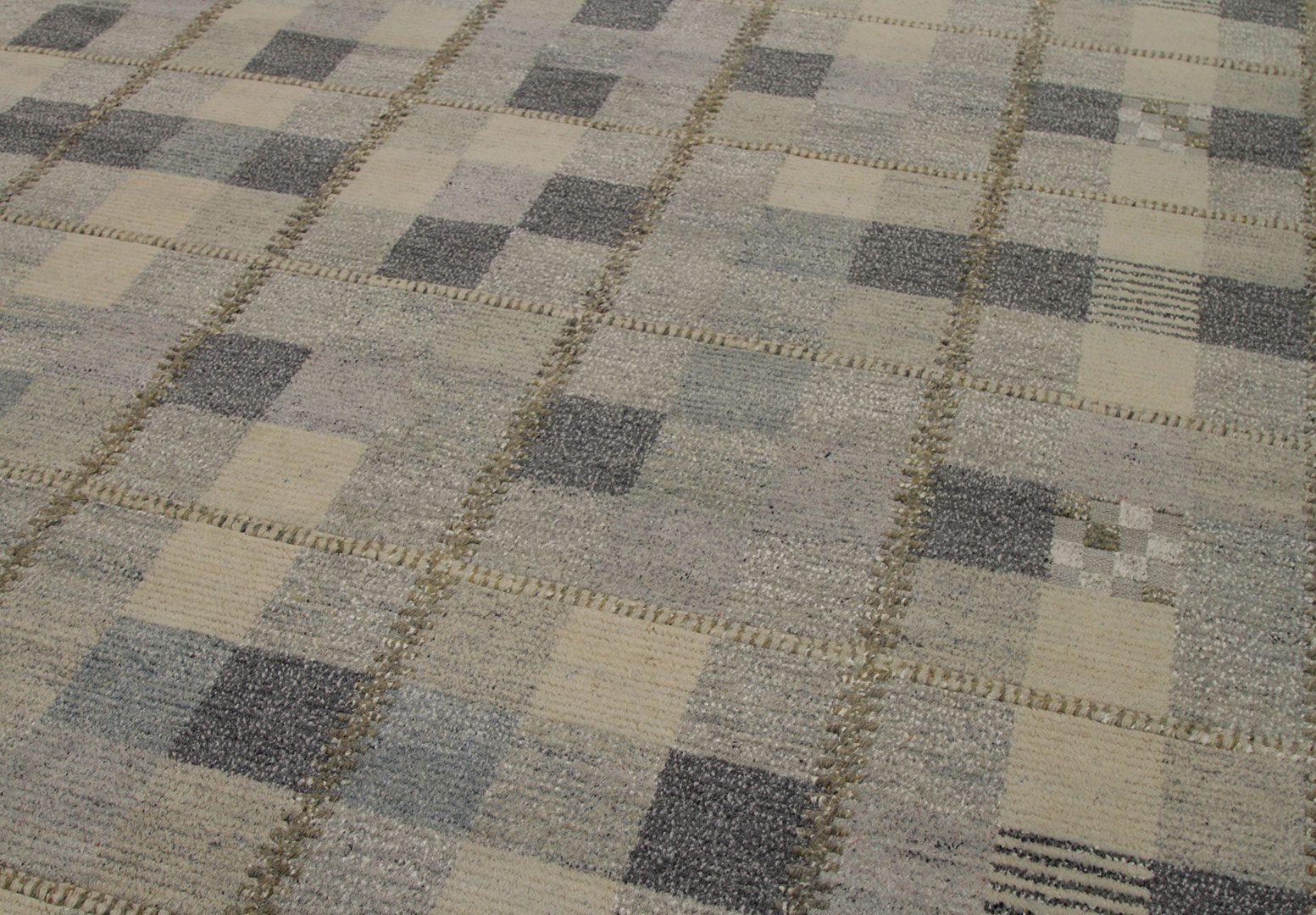 Skandinavischer übergroßer indischer Teppich Circa 1990 - Wolle Grau Elfenbein Design - 92614 im Zustand „Hervorragend“ im Angebot in Dallas, TX