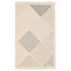 India Scandinavian Small Rug Circa 1990 - Wool Gray Ivory Design - 92473