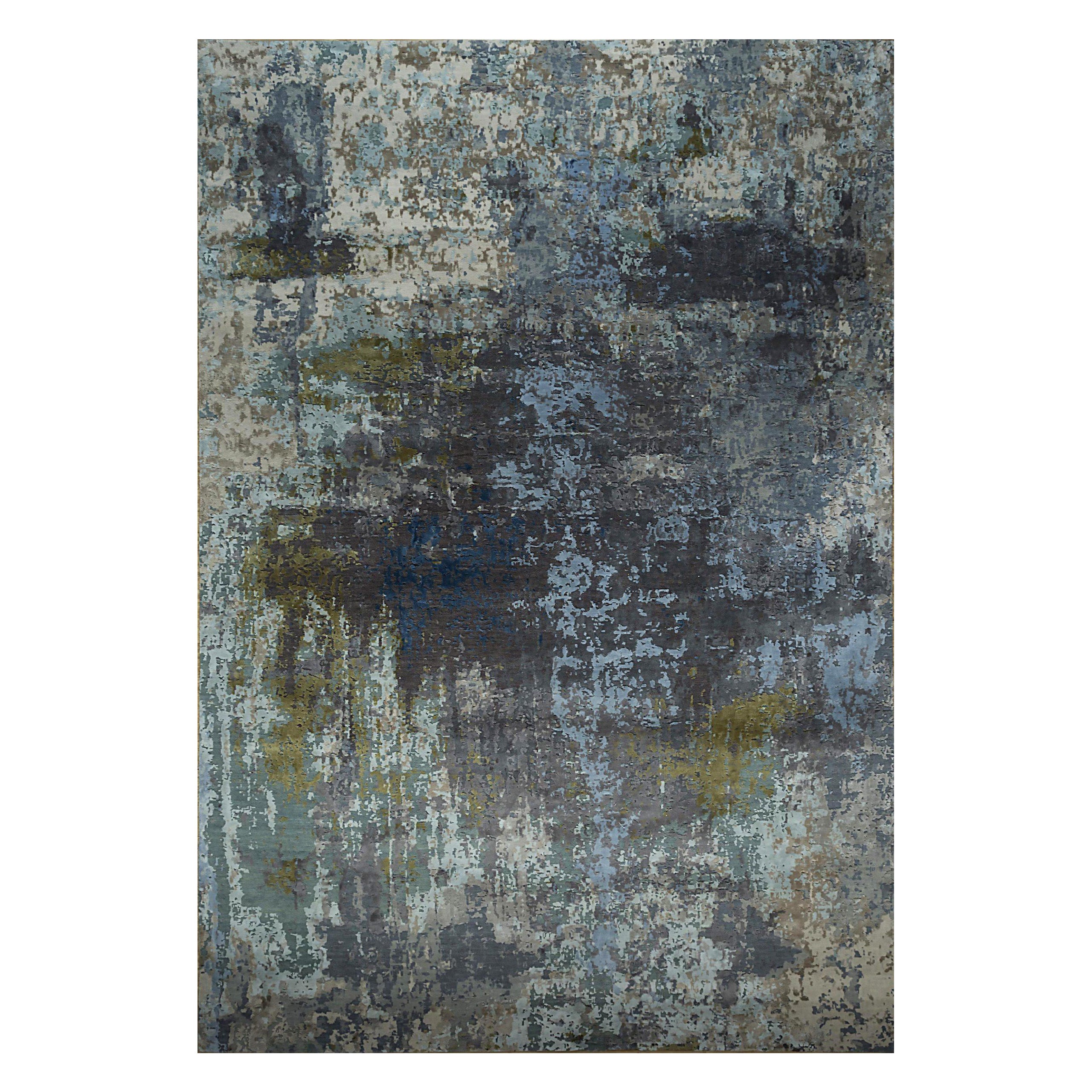 Petit tapis de l'Inde Circa 1990 - Laine Bleu Brown Green Ivory Design - 90654