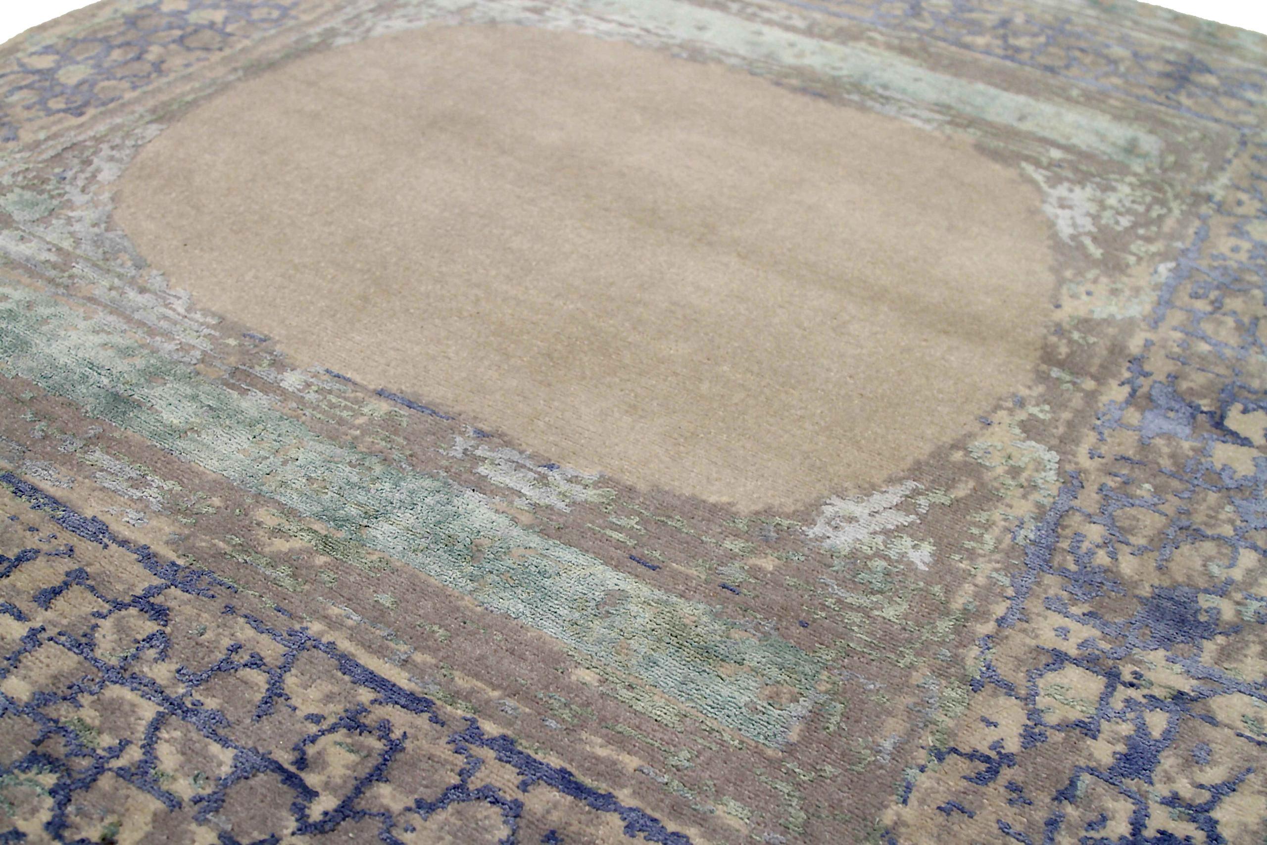 Indian India Small Rug Circa 1990 - Wool Blue Brown Green Ivory Design - 90679 For Sale