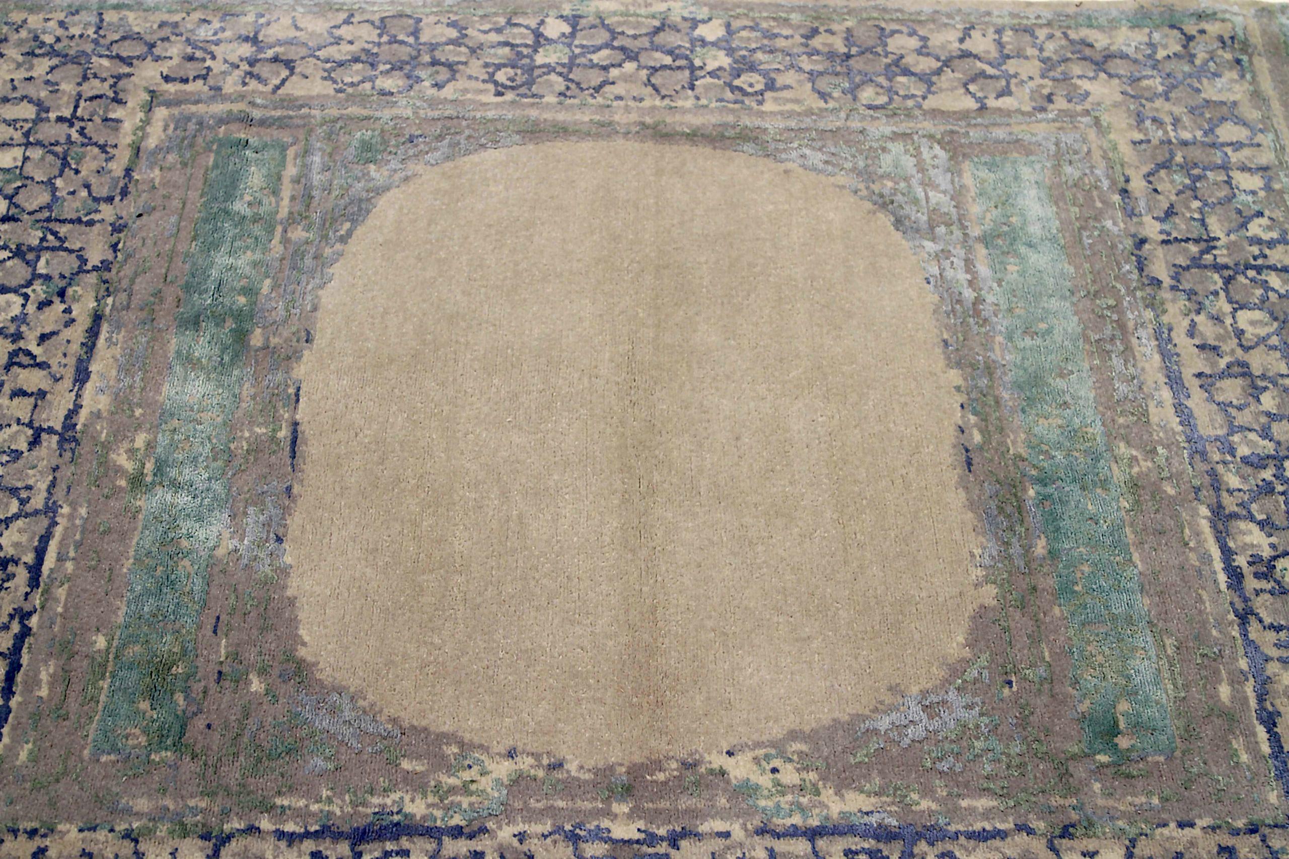 India Small Rug Circa 1990 - Wool Blue Brown Green Ivory Design - 90679 In Excellent Condition For Sale In Dallas, TX