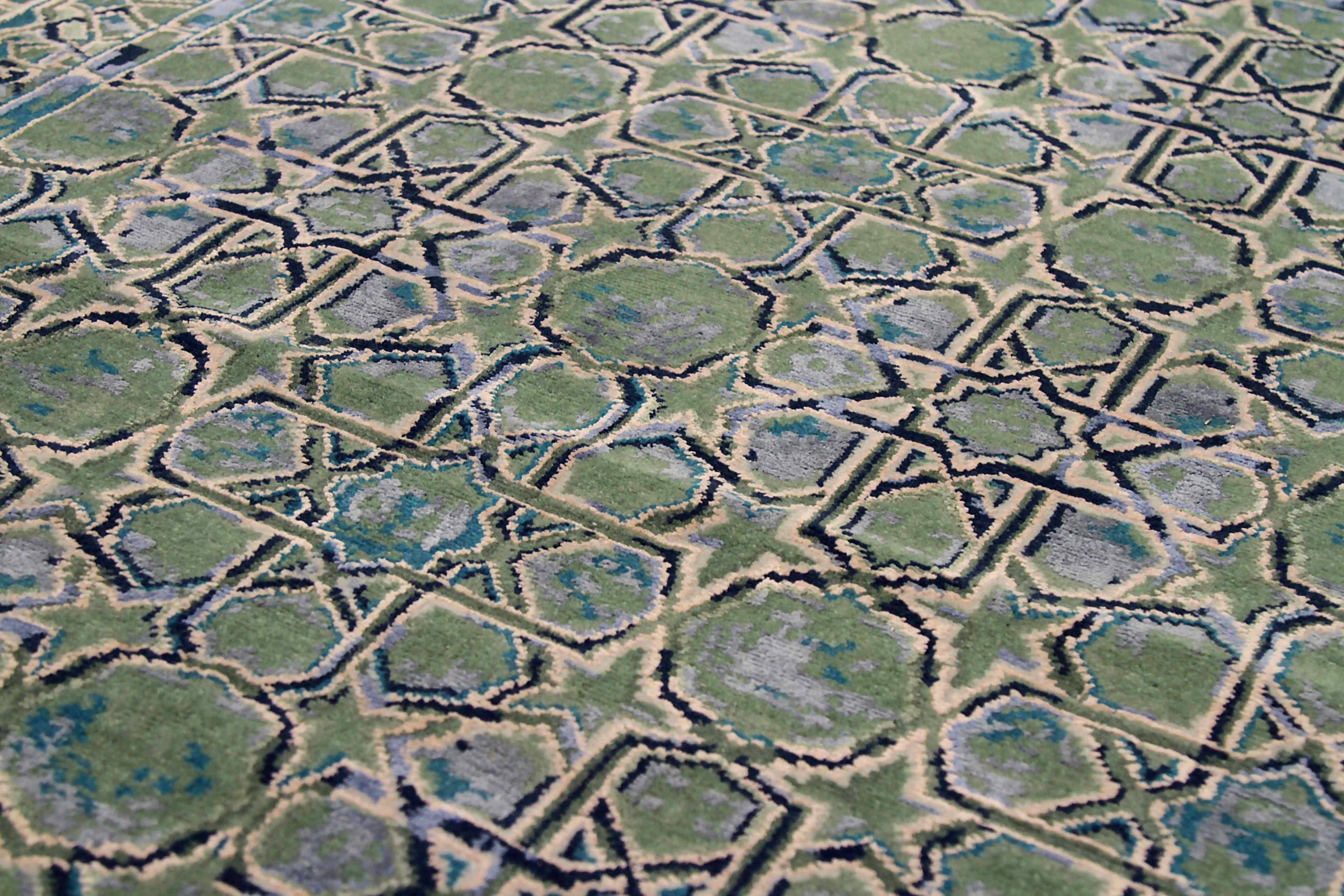Indiano Tappeto India Small/One circa 1990 - Lana Blu Marrone Verde Avorio Design - 90680 in vendita