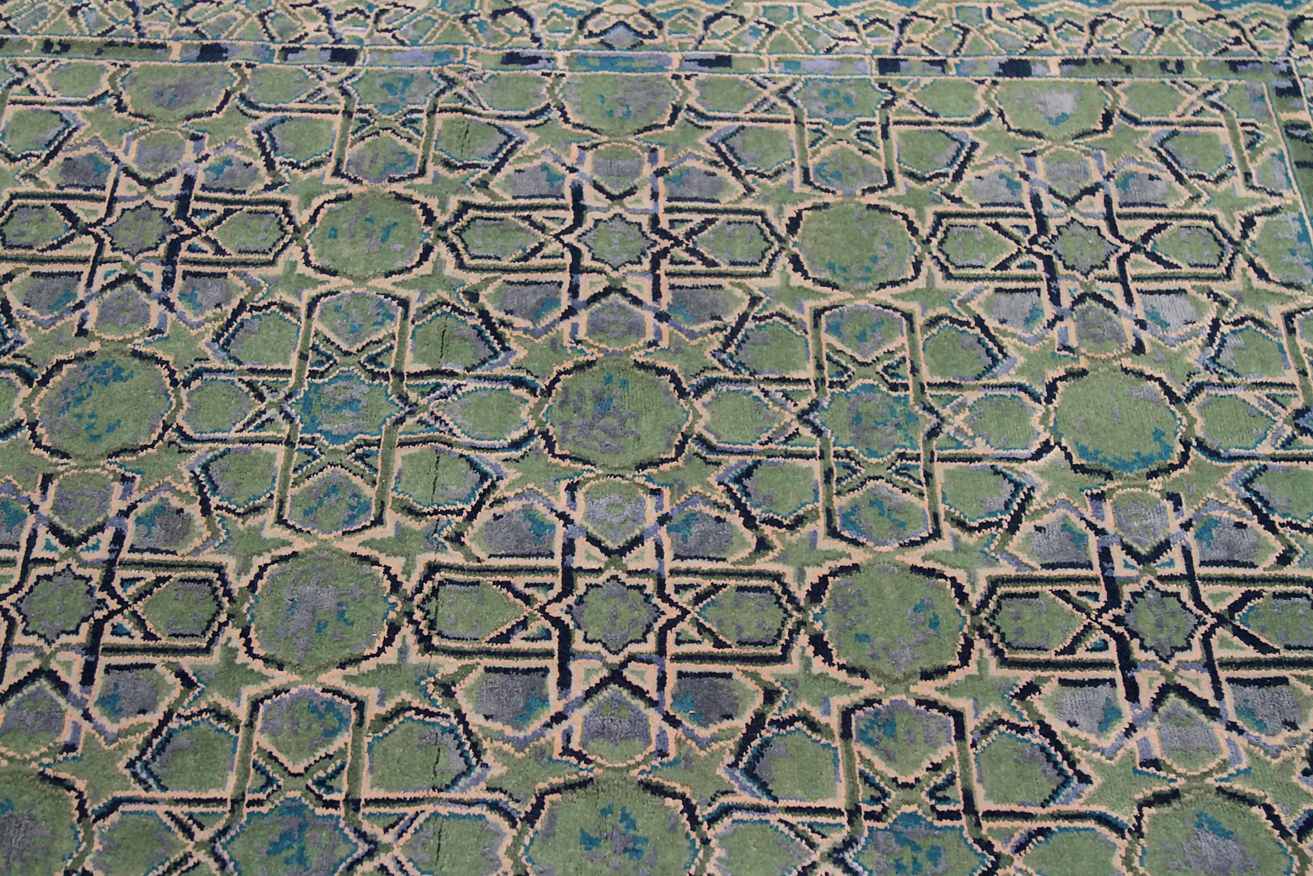 Tappeto India Small/One circa 1990 - Lana Blu Marrone Verde Avorio Design - 90680 In condizioni ottime in vendita a Dallas, TX