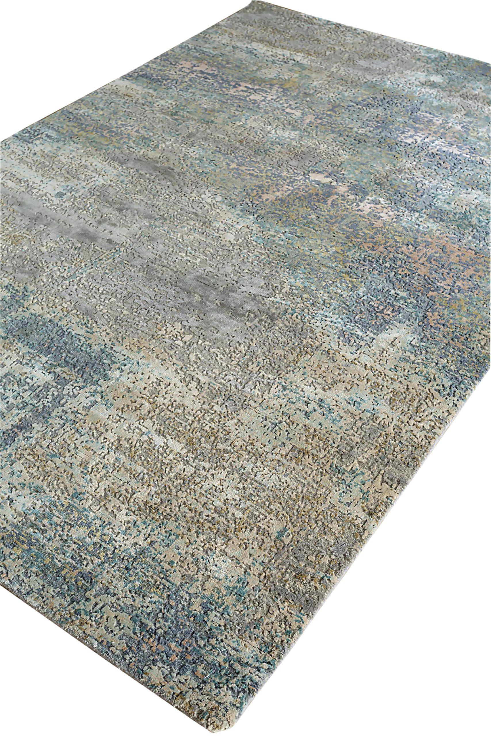 Indien Kleiner Teppich CIRCA 1990 - Wolle Blau Braun Elfenbein Design - 90648 (Indisch) im Angebot