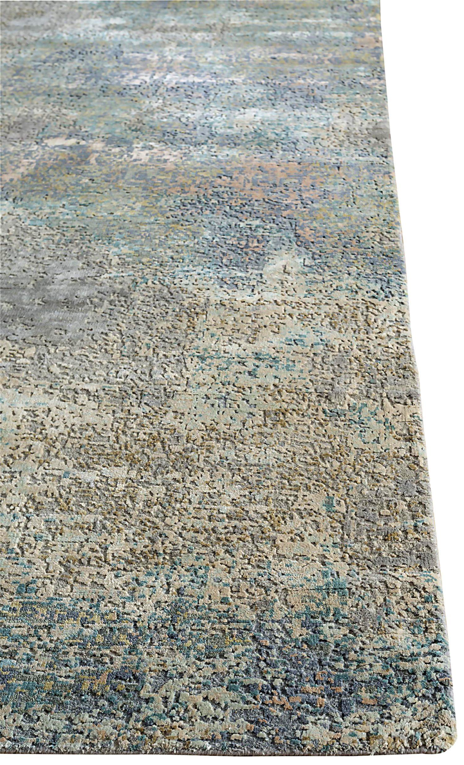 Indien Kleiner Teppich CIRCA 1990 - Wolle Blau Braun Elfenbein Design - 90648 (20. Jahrhundert) im Angebot