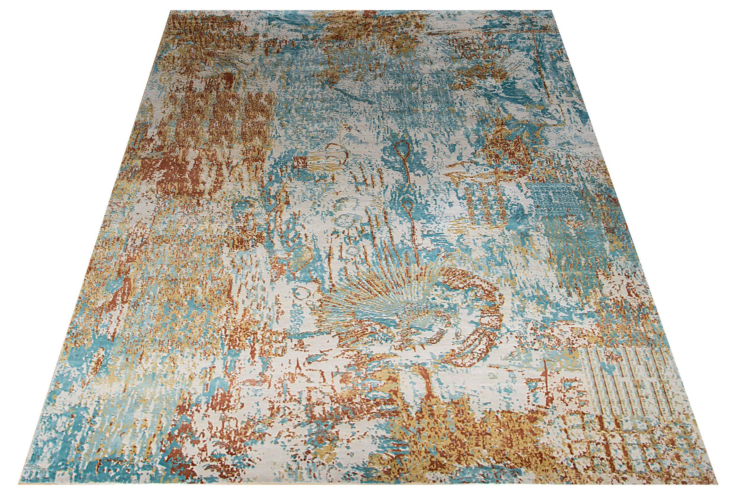 Scopri l'eleganza dell'Eleg con il Tappeto Piccolo di CIRCA 1990. Progettato con lana e blu-marrone-avorio-giallo, questo design esclusivo è perfetto per valorizzare il tuo spazio.
