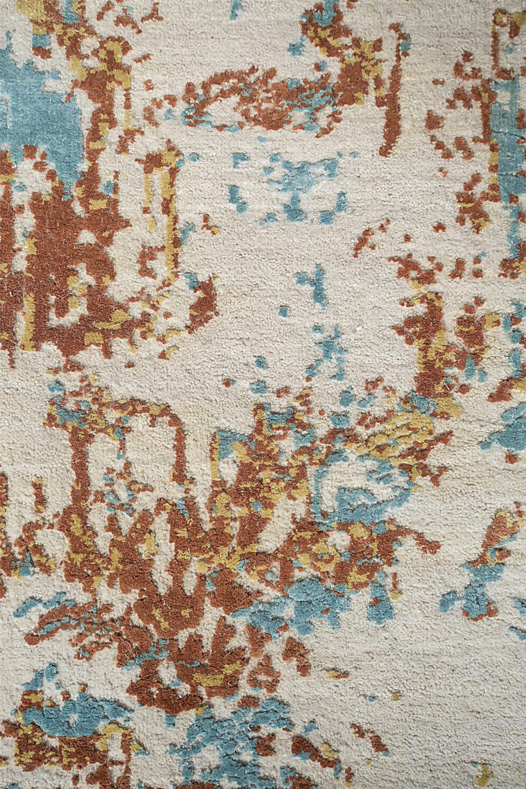 Tappeto India Small Design, circa 1990 - Lana Blu Marrone Avorio Giallo - 90651 In condizioni ottime in vendita a Dallas, TX