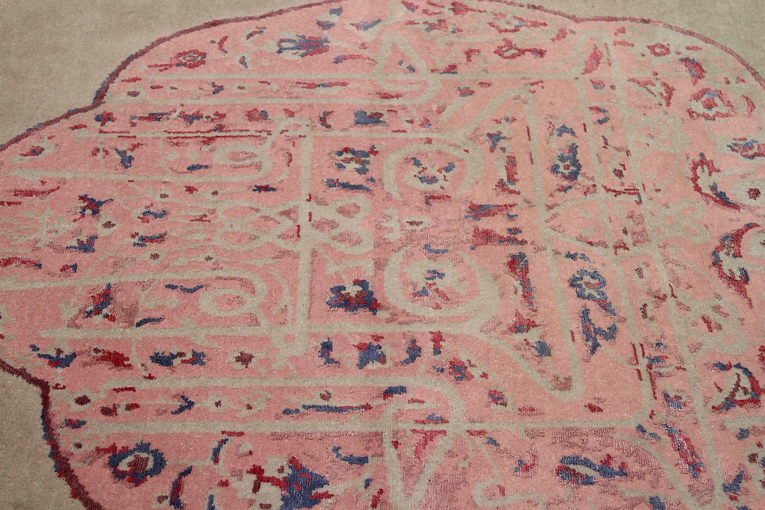 Tappeto India Small Circa 1990 - Lana Blu Avorio Rosa Design - 90681 In condizioni ottime in vendita a Dallas, TX