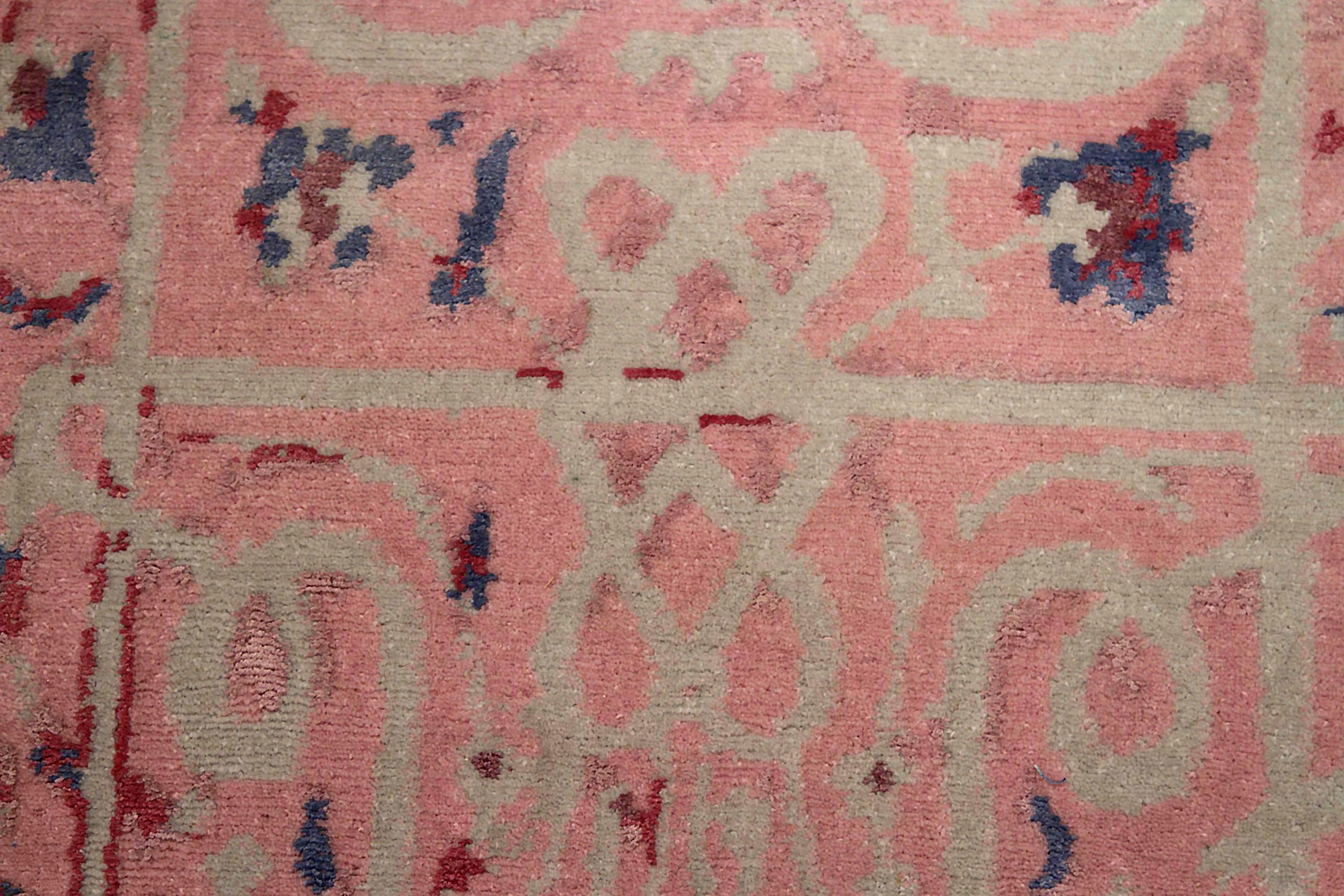 XX secolo Tappeto India Small Circa 1990 - Lana Blu Avorio Rosa Design - 90681 in vendita