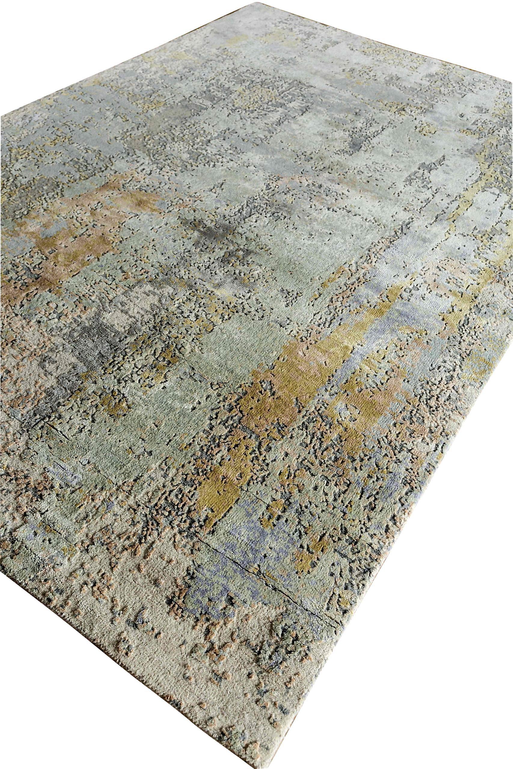 Indien Petit tapis indien vers 1990 - Design en laine bleu ivoire jaune - 90647 en vente