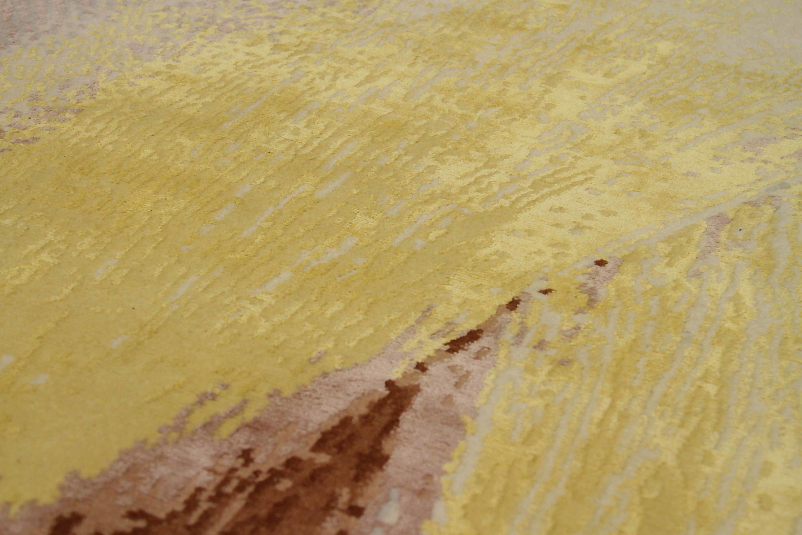Tapis de l'Inde Circa 1990 - Laine Brown Ivory Yellow Design - 90675 Excellent état - En vente à Dallas, TX