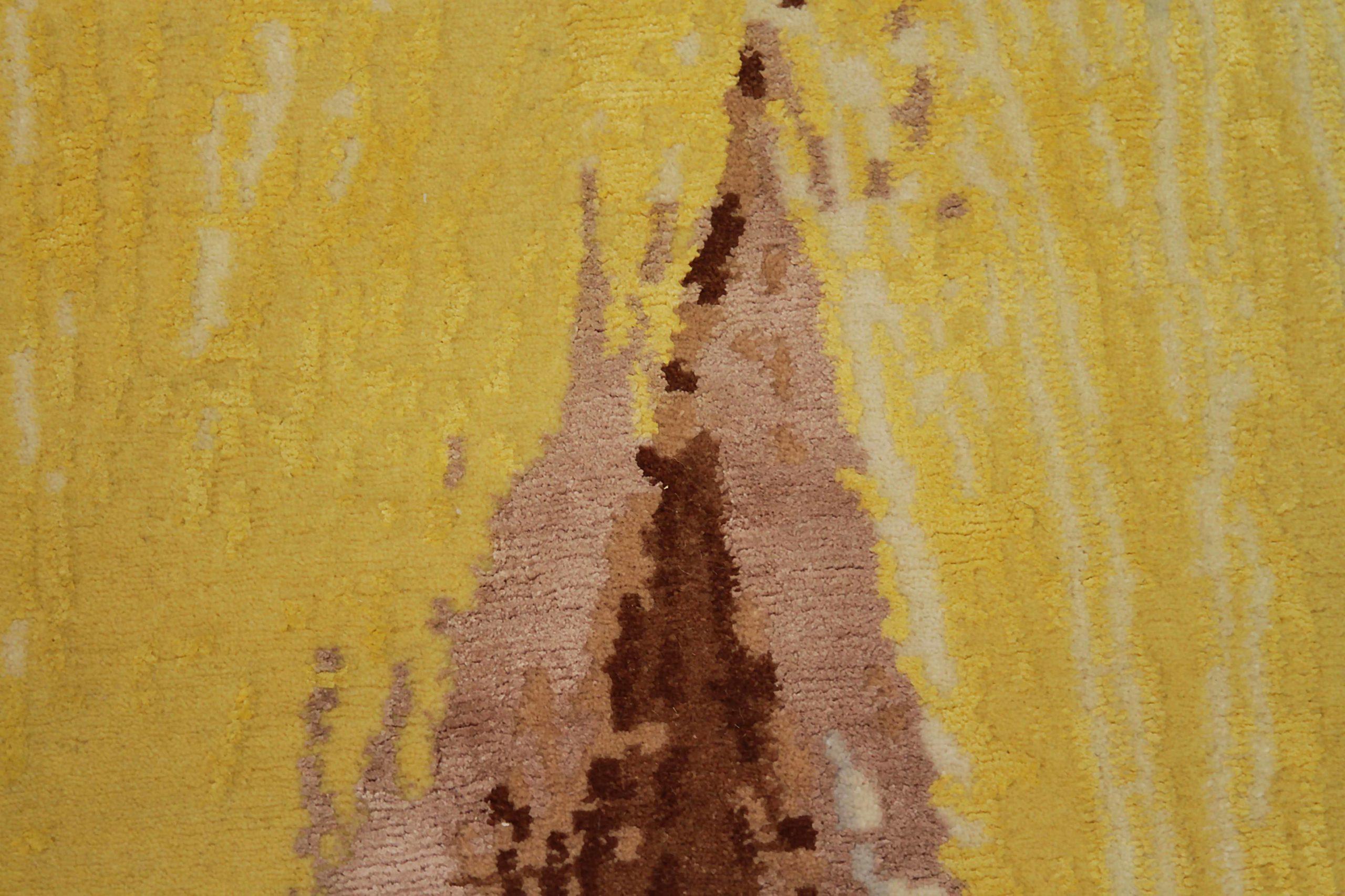 20ième siècle Tapis de l'Inde Circa 1990 - Laine Brown Ivory Yellow Design - 90675 en vente