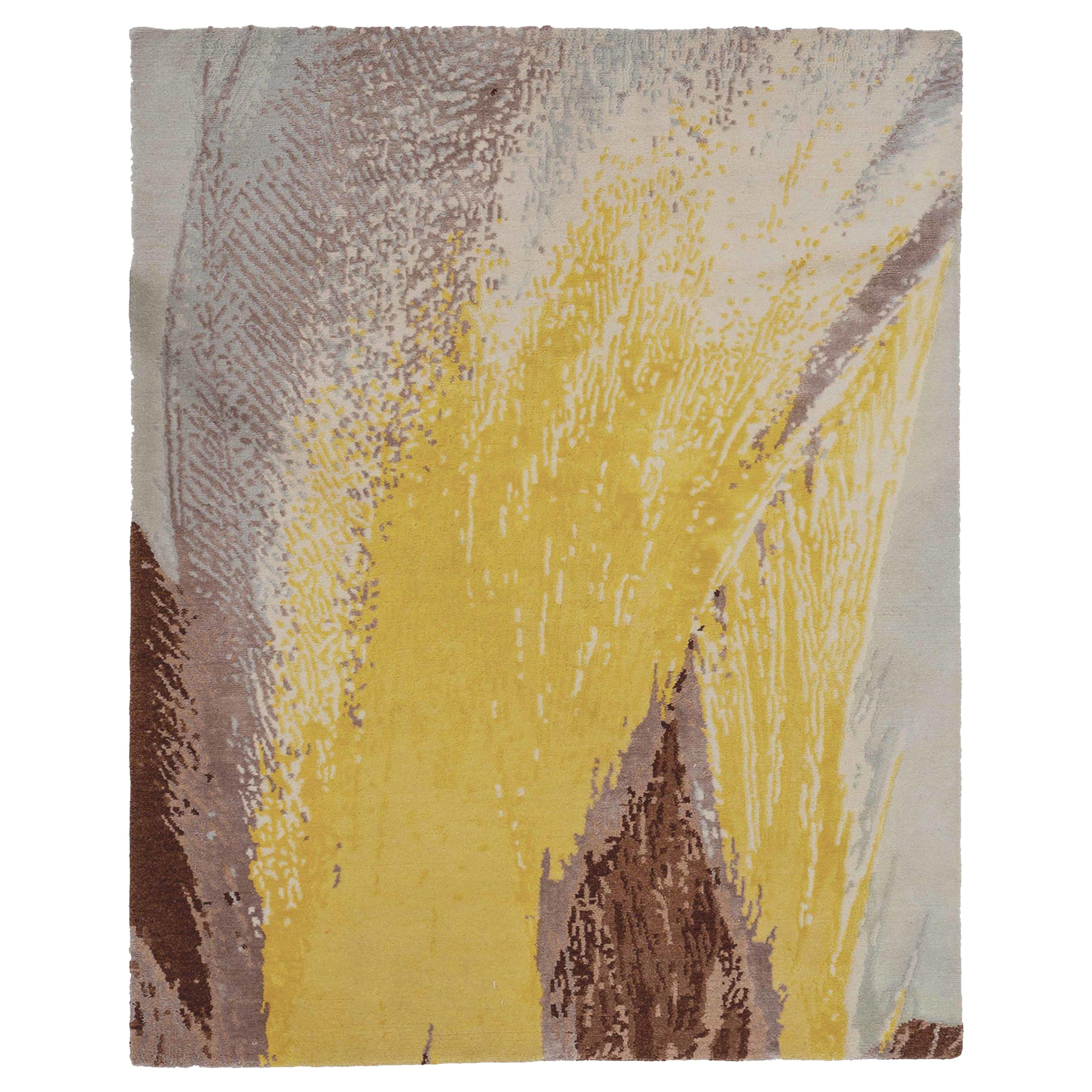 Indien Kleiner Teppich CIRCA 1990 - Wolle Braun Elfenbein Gelb Design - 90675