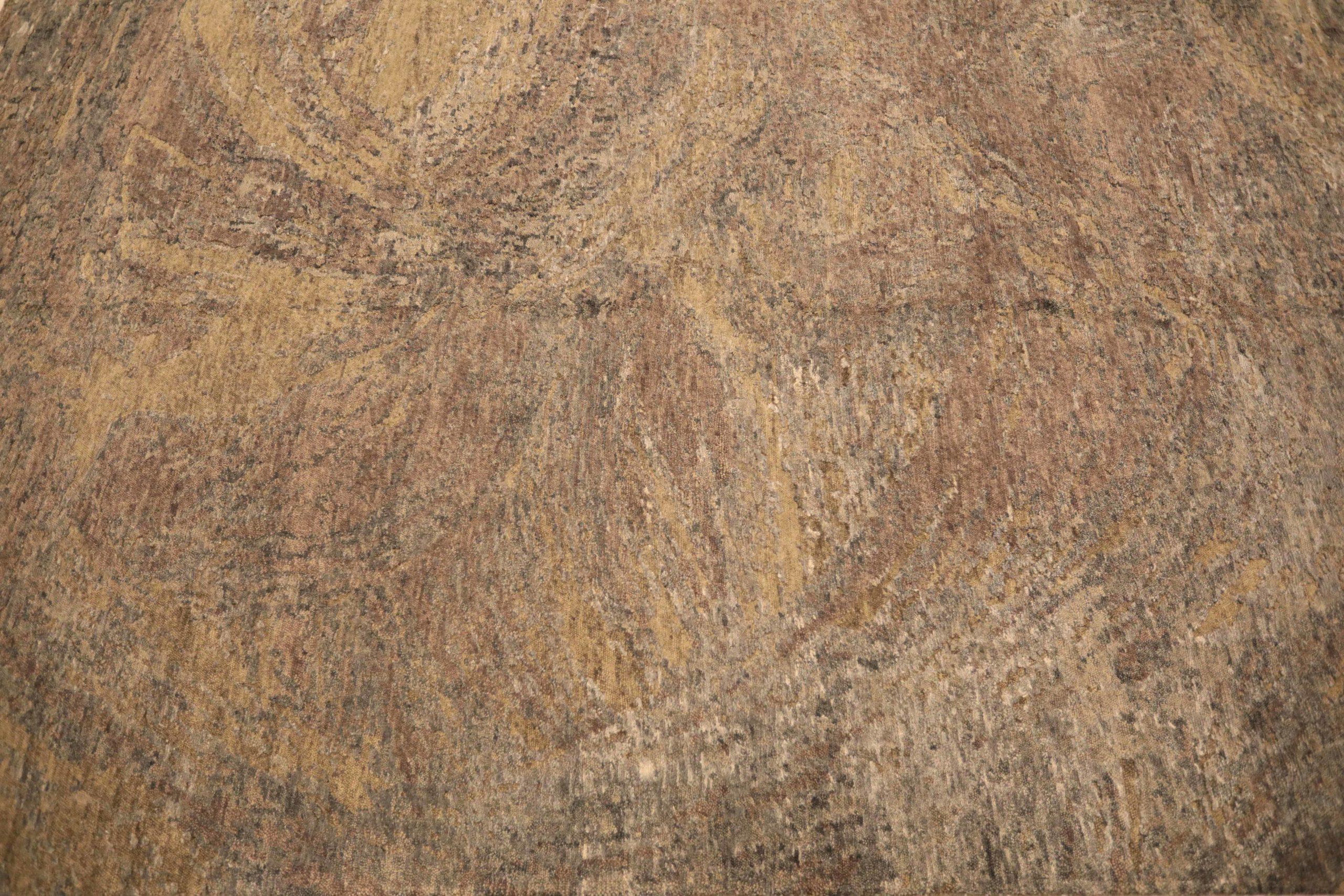 Moderne Petit tapis de l'Inde Circa 1990 - Laine Brown Design Jaune - 91675 en vente