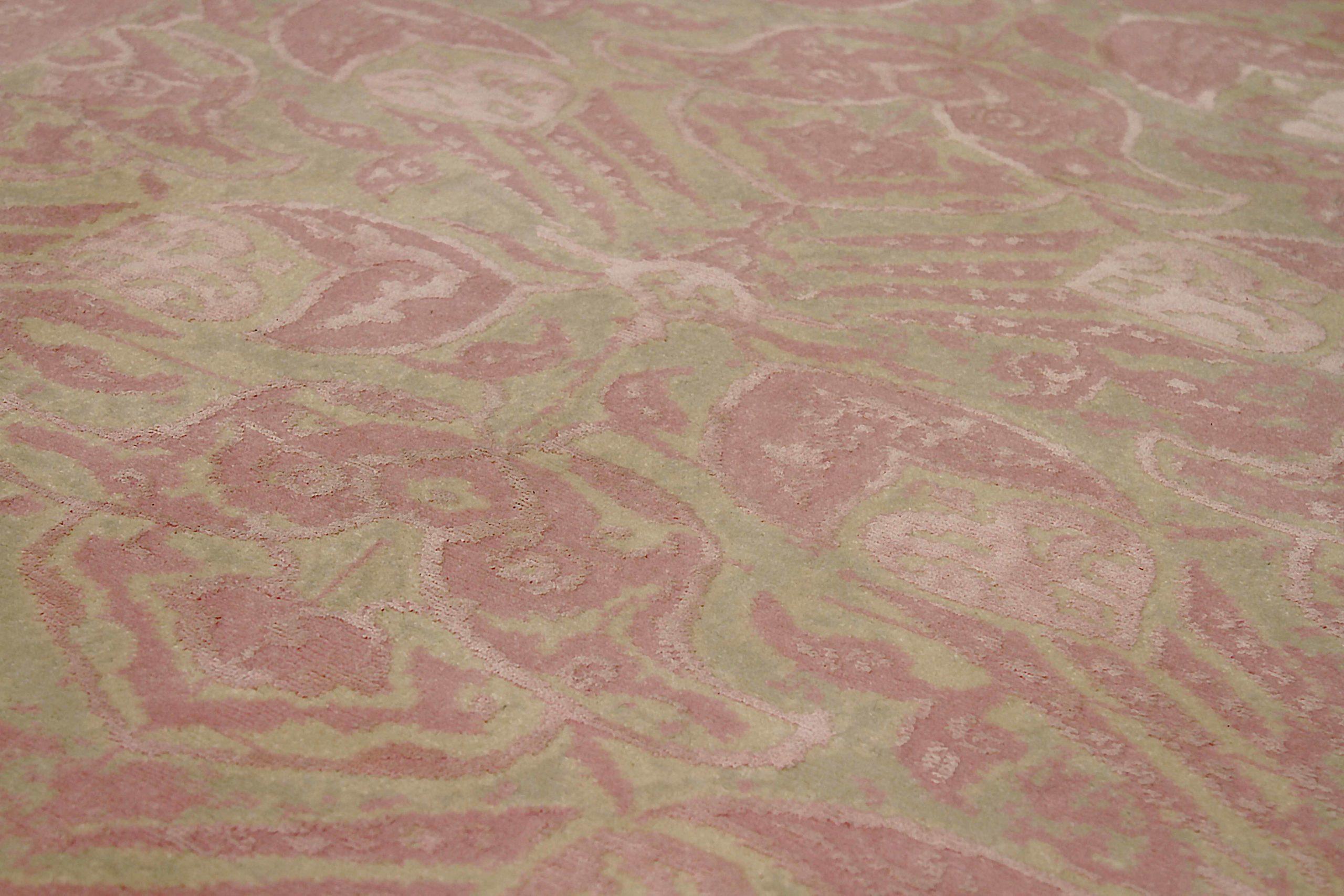 Kleiner indischer Teppich um 1990 - Wolle Grün Rosa Design - 90674 im Zustand „Hervorragend“ im Angebot in Dallas, TX