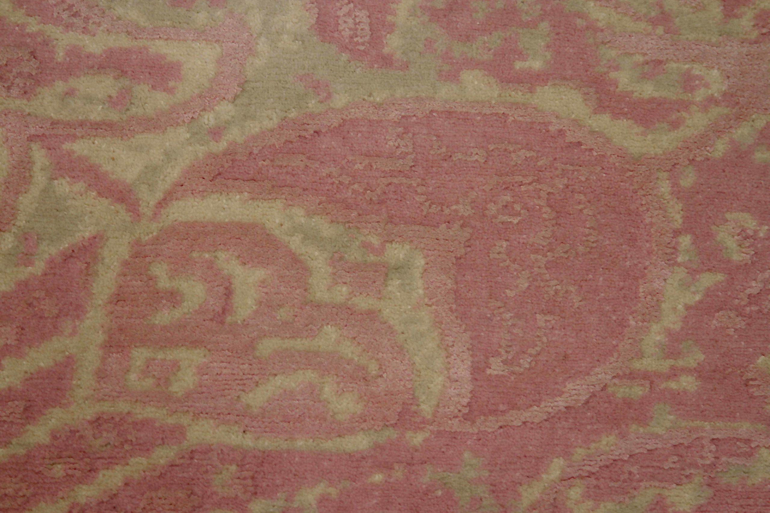 Kleiner indischer Teppich um 1990 - Wolle Grün Rosa Design - 90674 (20. Jahrhundert) im Angebot
