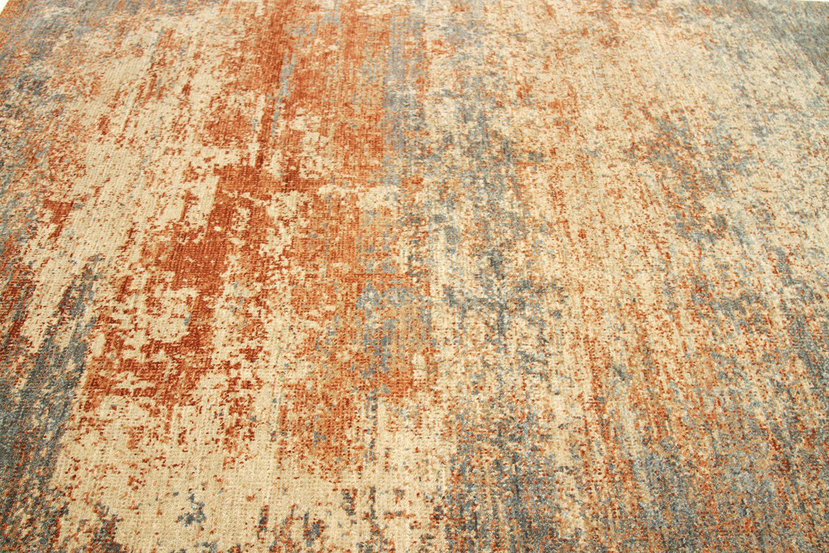 Kleiner indischer Teppich - Wolle Grau Elfenbein Orange Design - 92635 (Moderne) im Angebot