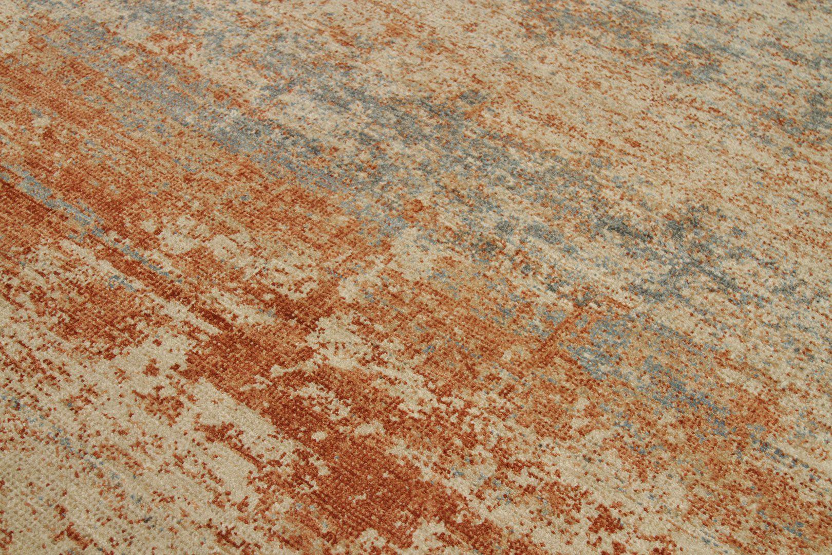 Kleiner indischer Teppich - Wolle Grau Elfenbein Orange Design - 92635 (Indisch) im Angebot