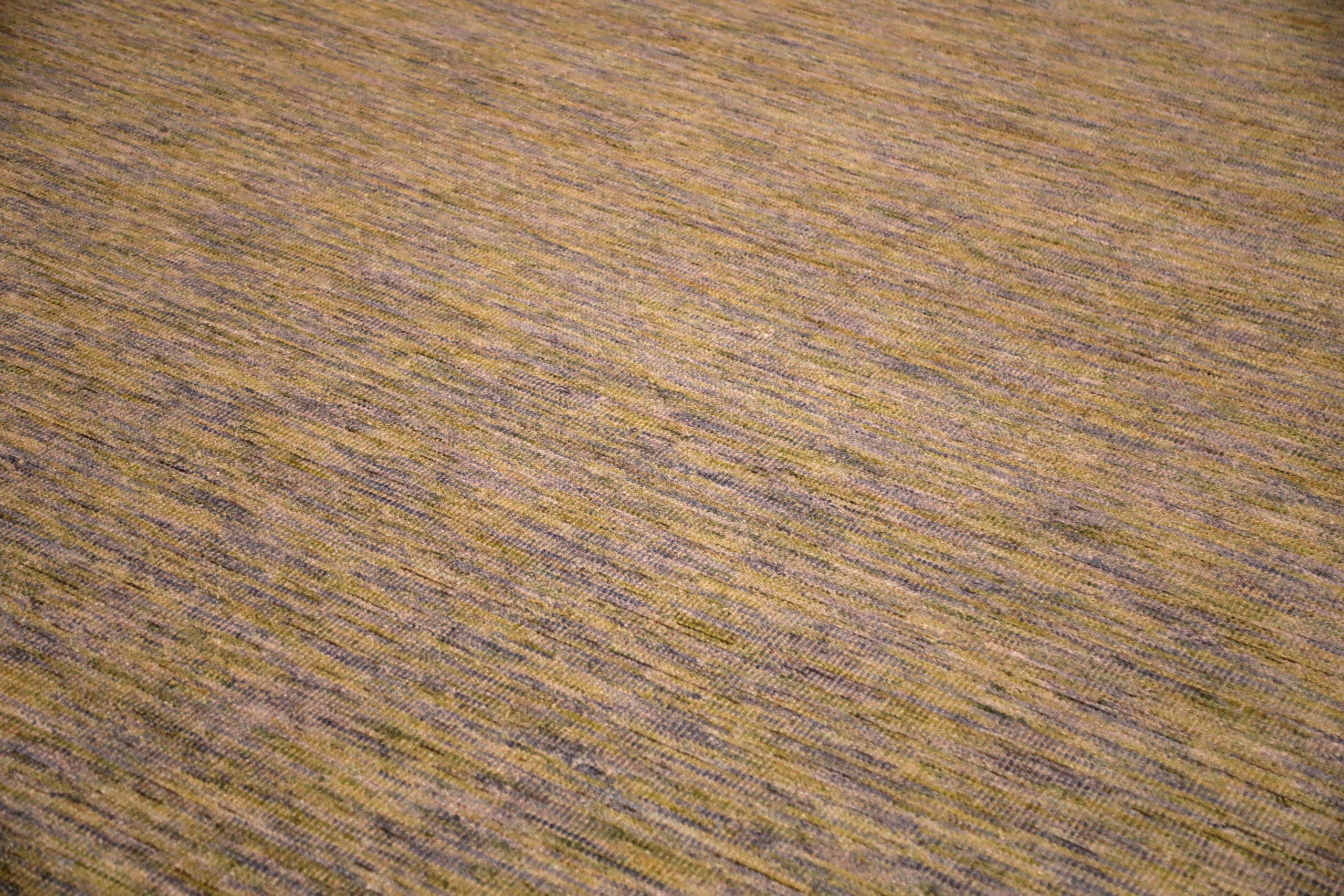 Modern India Solid Area Rugs - Wool Brown Green Design - 93729 For Sale
