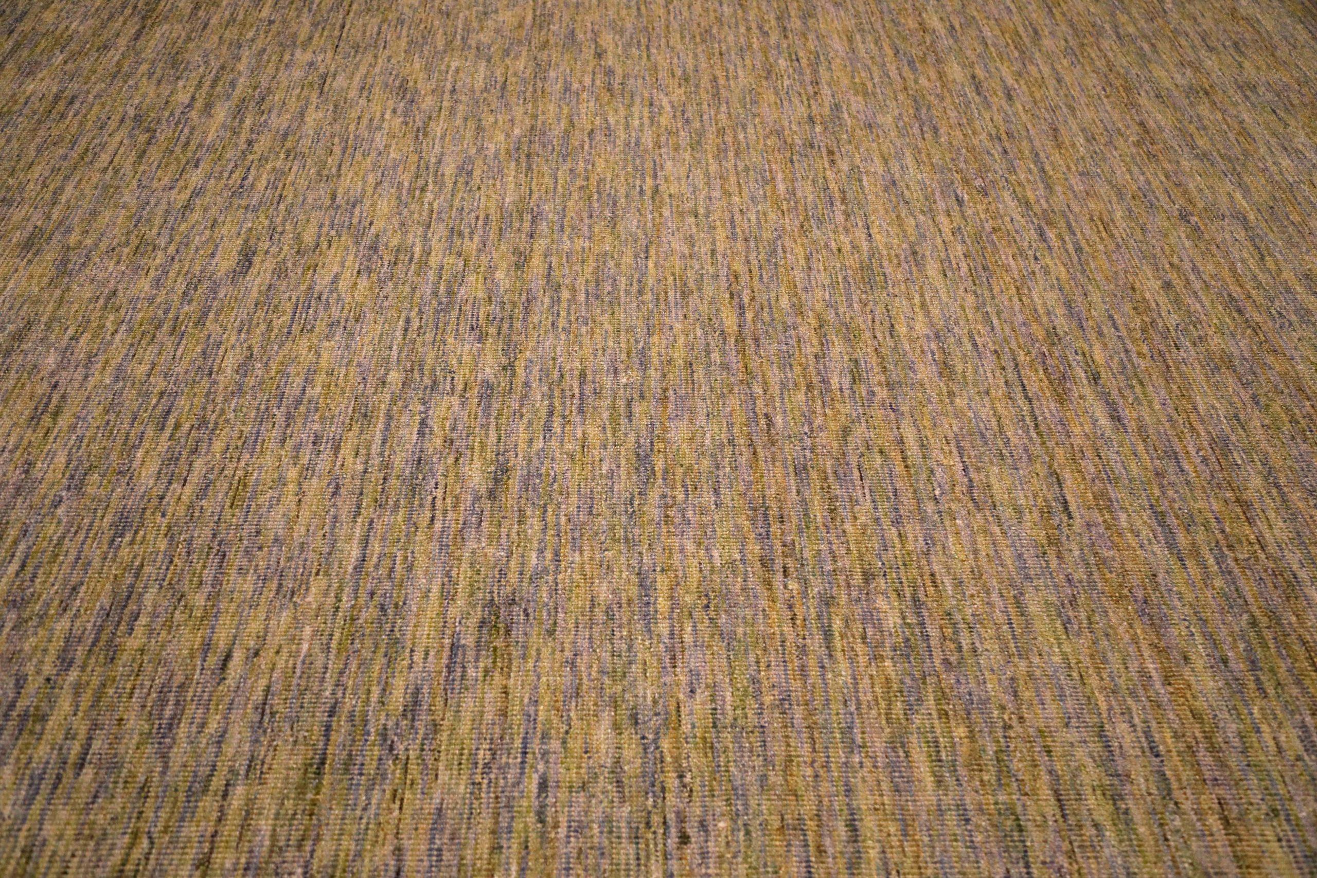 Indian India Solid Area Rugs - Wool Brown Green Design - 93729 For Sale