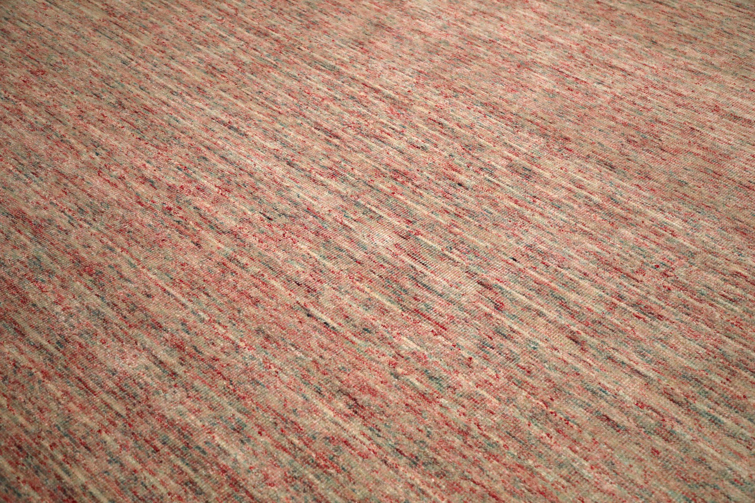 Indische massive Teppiche aus Wolle – elfenbeinfarben-rotes Design – 93726 (Moderne) im Angebot