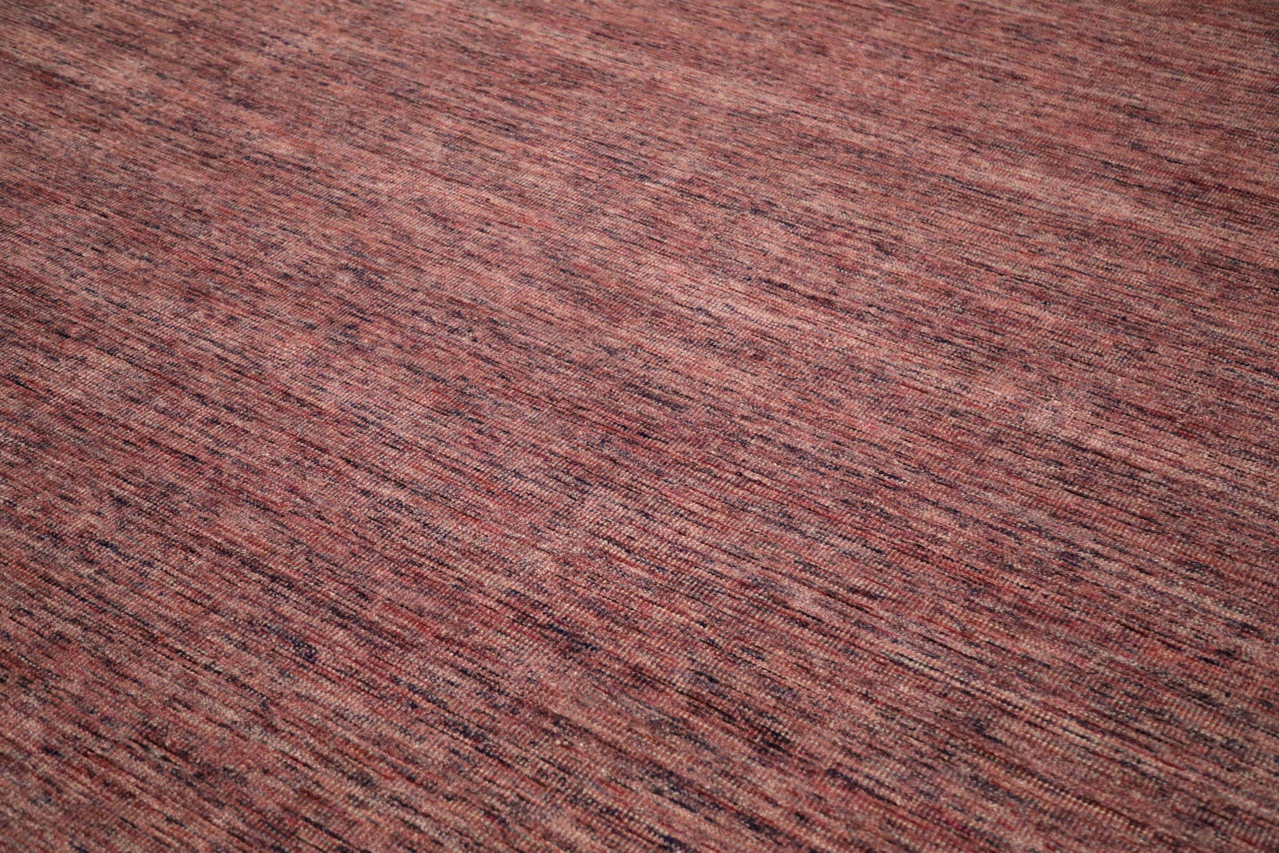 Modern India Solid Area Rugs - Wool Pink Red Design - 93731 For Sale
