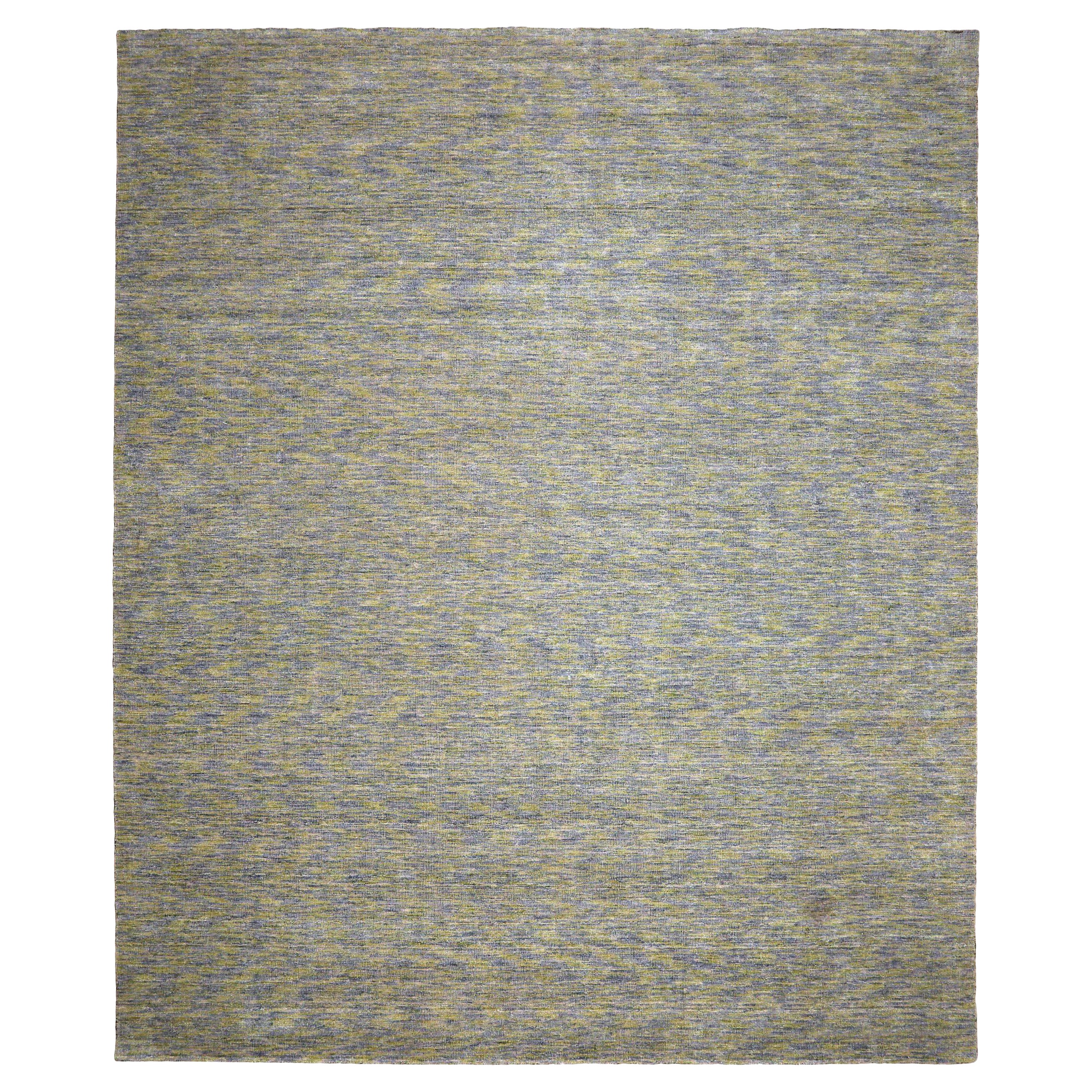 Indischer massiver Oversize-Teppich aus Wolle in Übergröße - Blau, Grau, Grün, Design - 93707